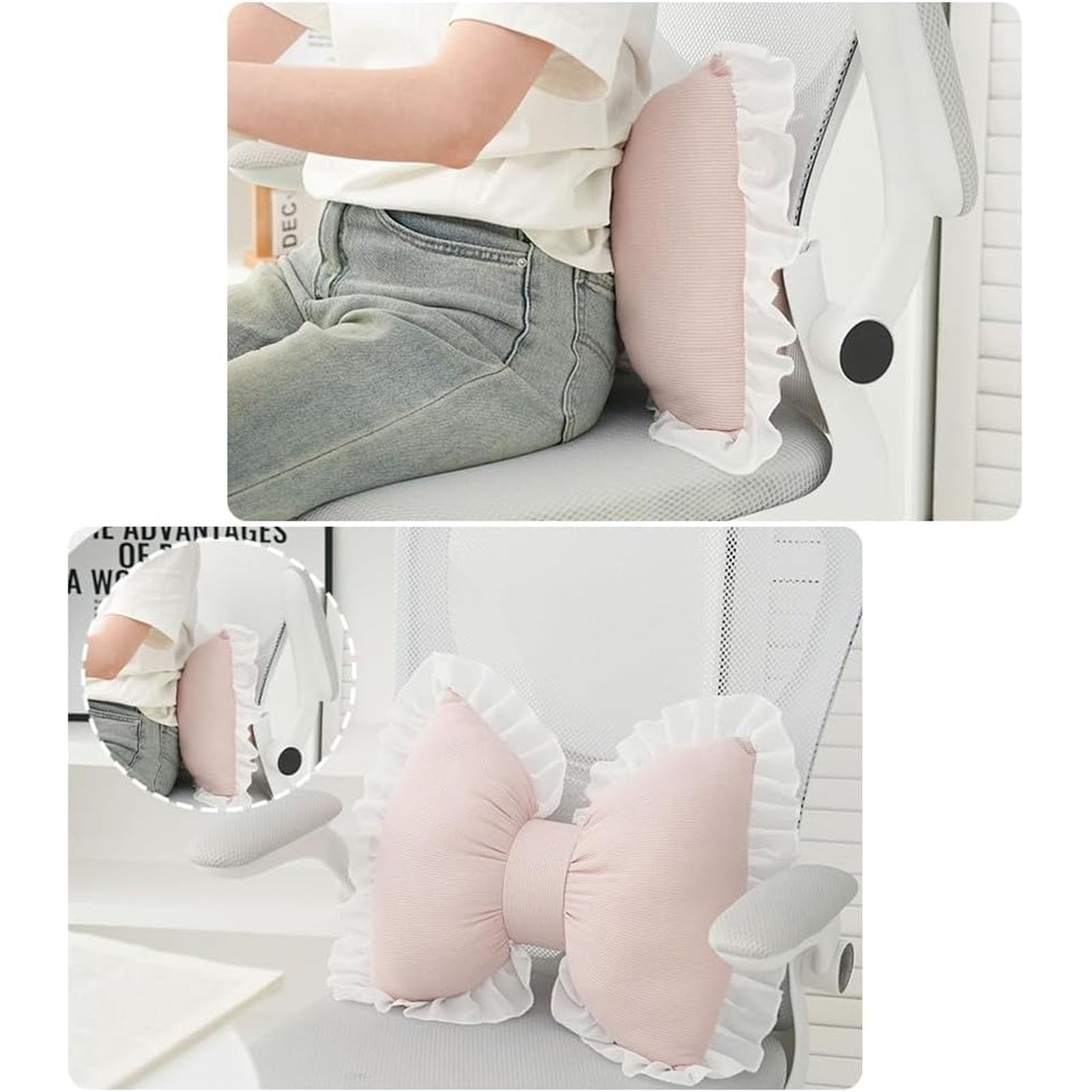 Decorative Bow Shaped Pillow - Pink Lace Bowknot Throw Pillow for Sofa, Couch, Bed, Living Room & Bedroom | Soft & Stylish Home Decor Accent - Perfect for Girls' Rooms, Nursery, Wedding Decor & Photo Props (White)