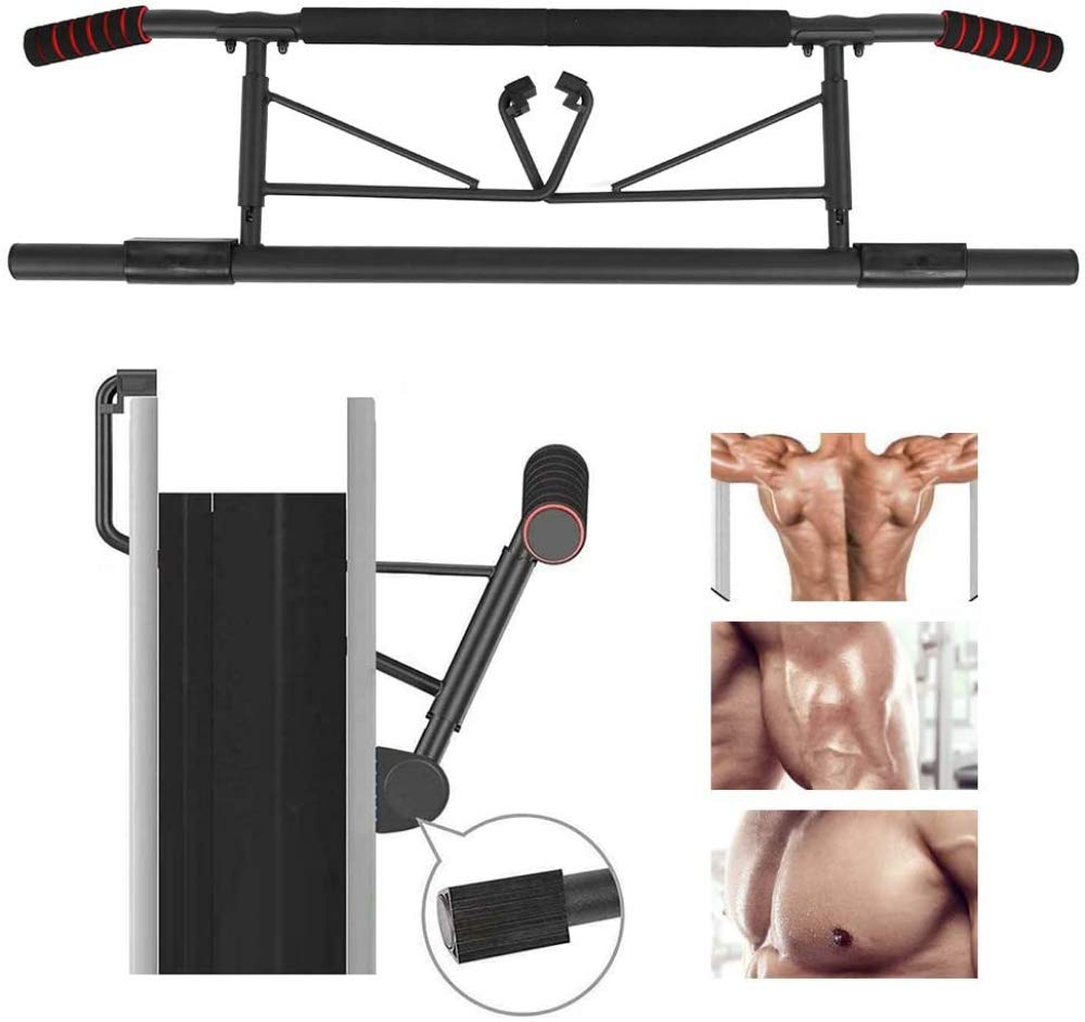 Adjustable No-Screw Doorway Chin-Up Bar with Curved Handles - Home Gym Pull Up Bar for Strength Training & Bodyweight Exercises - Perfect for Home Workouts, Calisthenics & Fitness Training