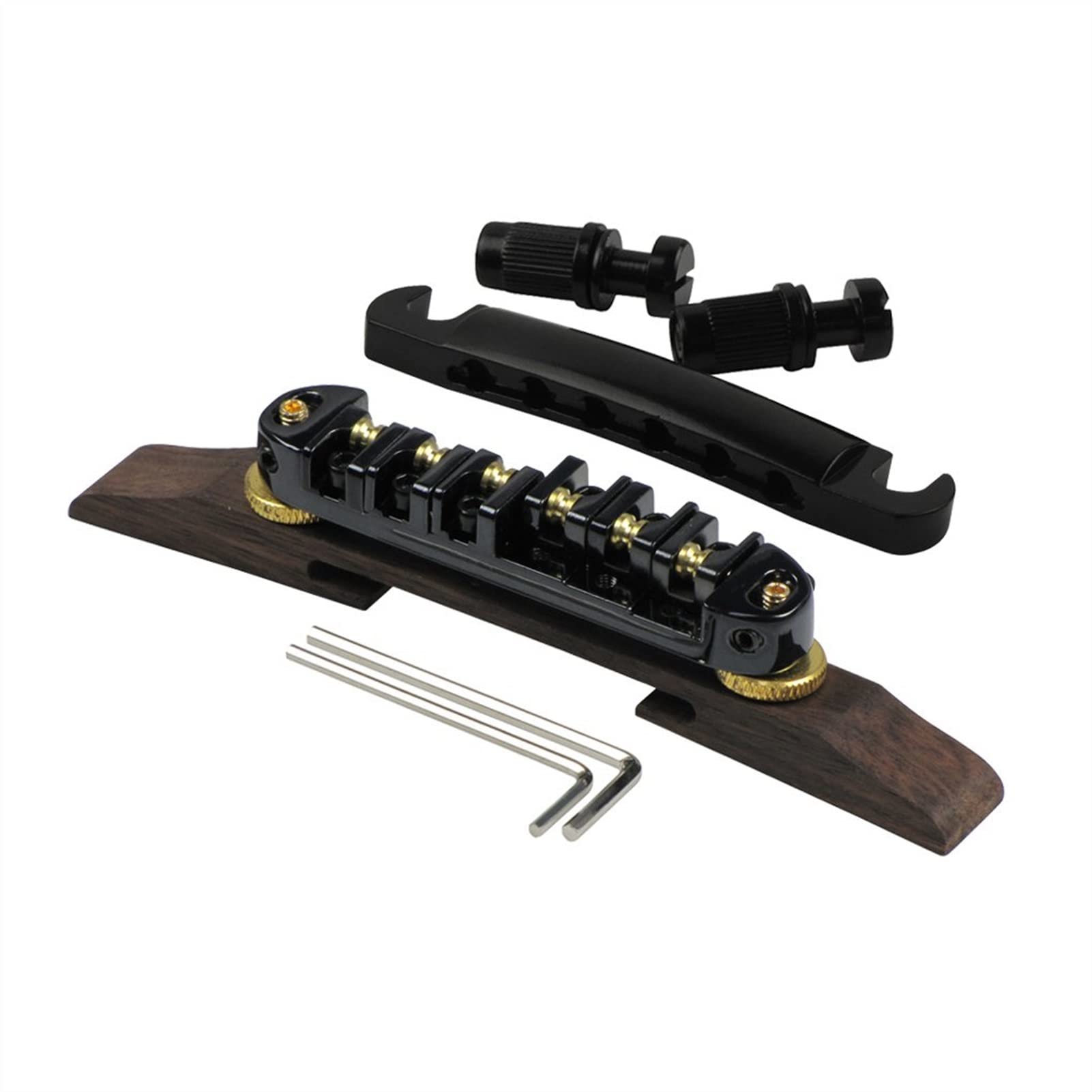 Black Roller Saddles Guitar Bridge with Rosewood Base - Replacement Tailpiece for Archtop Guitars | Perfect for Jazz, Blues & Vintage Guitar Upgrades