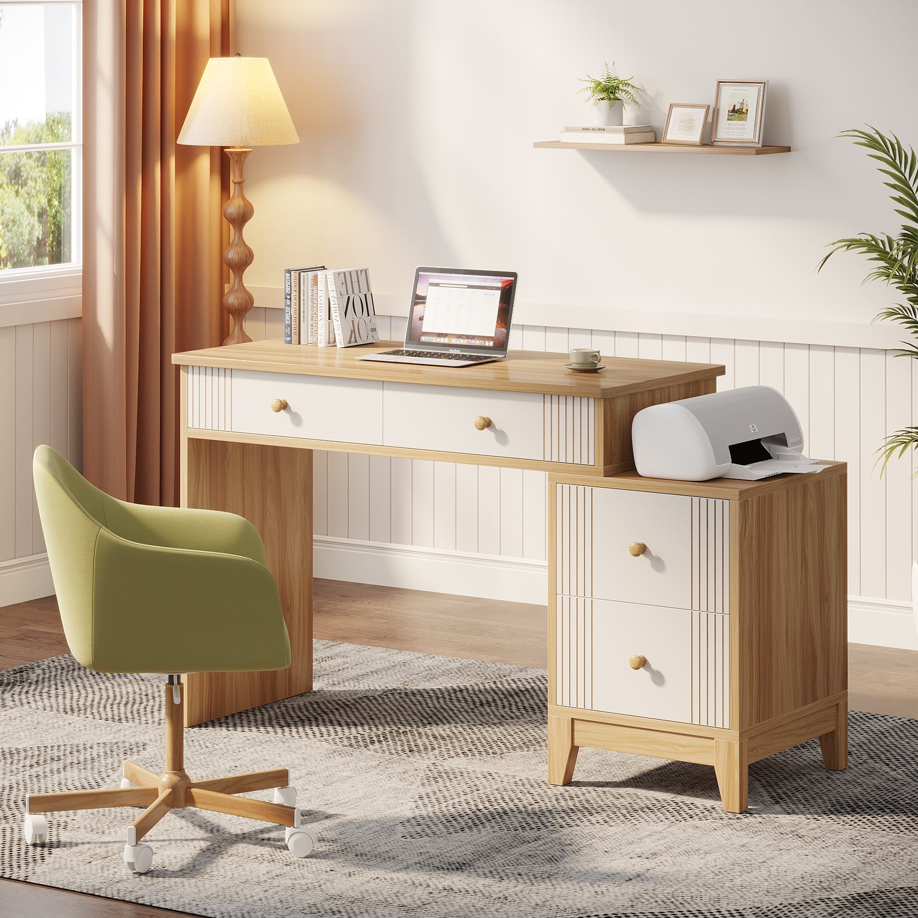 4 Drawer Computer Desk - Sturdy Wooden Study Writing Table with Storage Shelf, Home Office Desk for Work & Study - Perfect for Small Spaces & Dorm Rooms