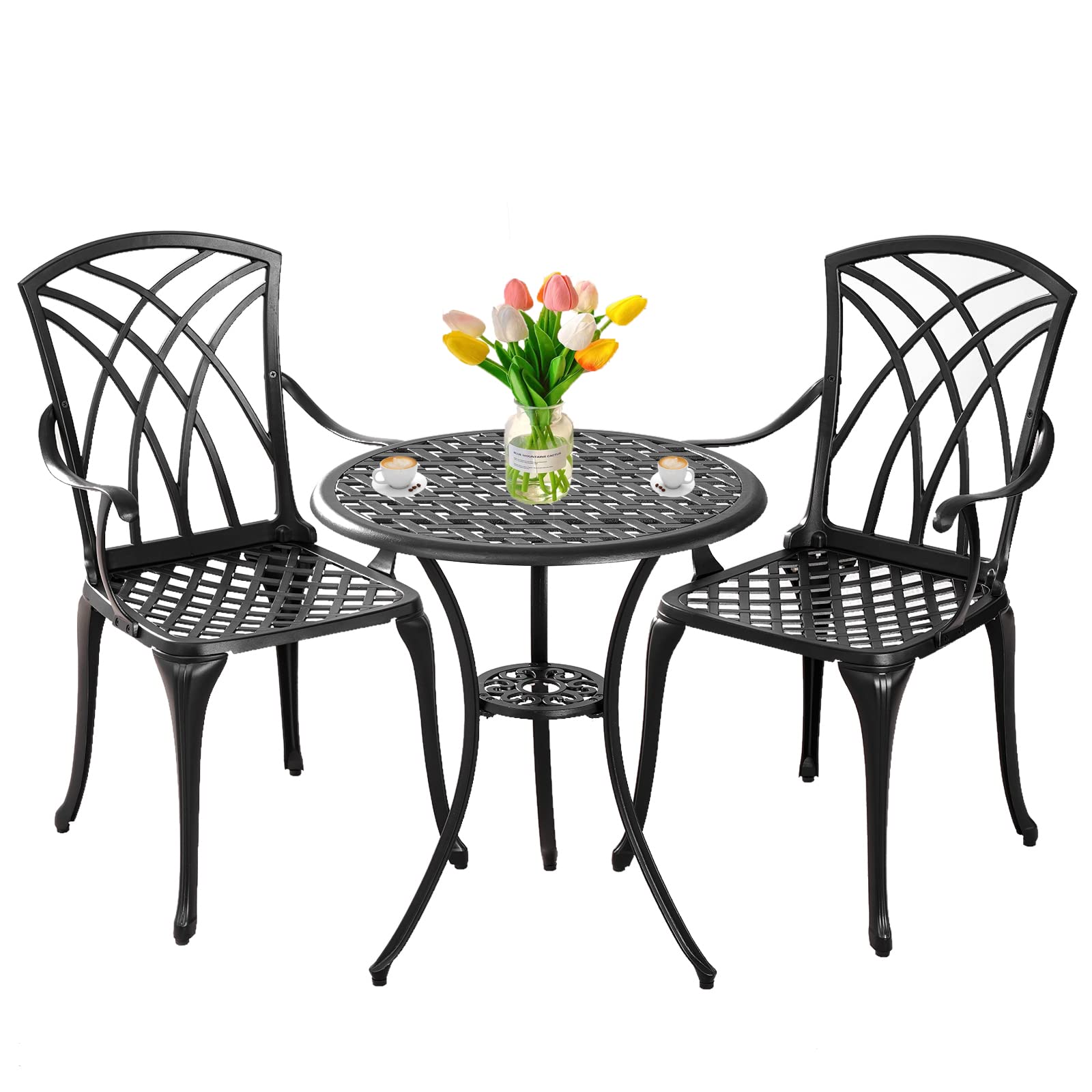 Withniture 3-Piece Outdoor Bistro Set - Cast Aluminum Patio Table & 2 Chairs with 1.97
