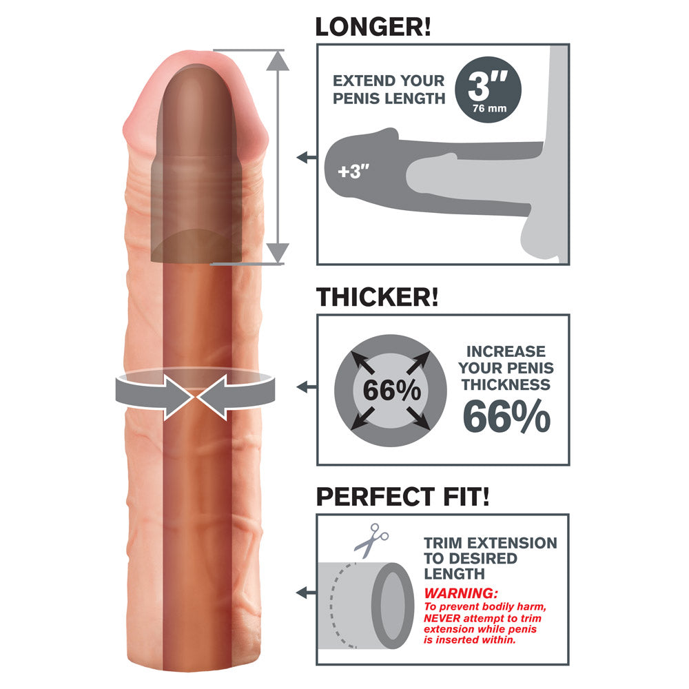 Fantasy X Tensions Mega 3 Girthy Penis Extension Sleeve - Realistic Adult Toy for Couples & Solo Play - Enhance Intimacy & Pleasure in the Bedroom
