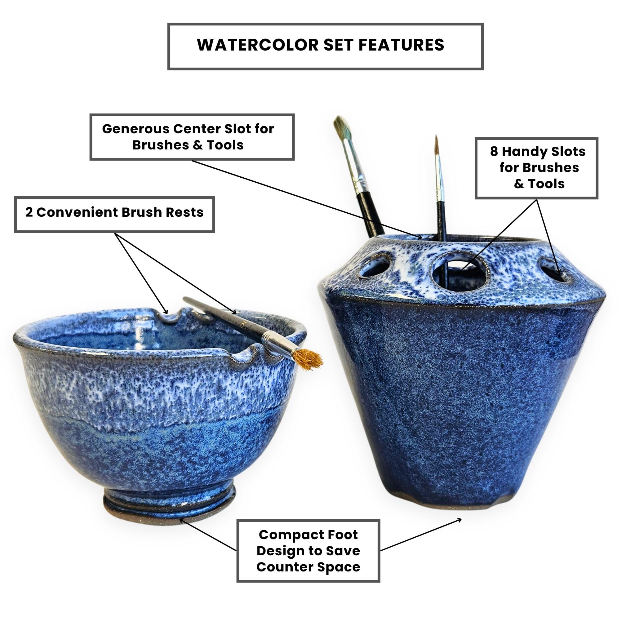 Premium 2-Piece Watercolor Painting Set with Bowl, Brush Caddy & Rest Stand - Cobalt Blue - Ideal for Artists, Students & DIY Enthusiasts - Perfect for Art Studios, Classrooms & Home Painting Projects