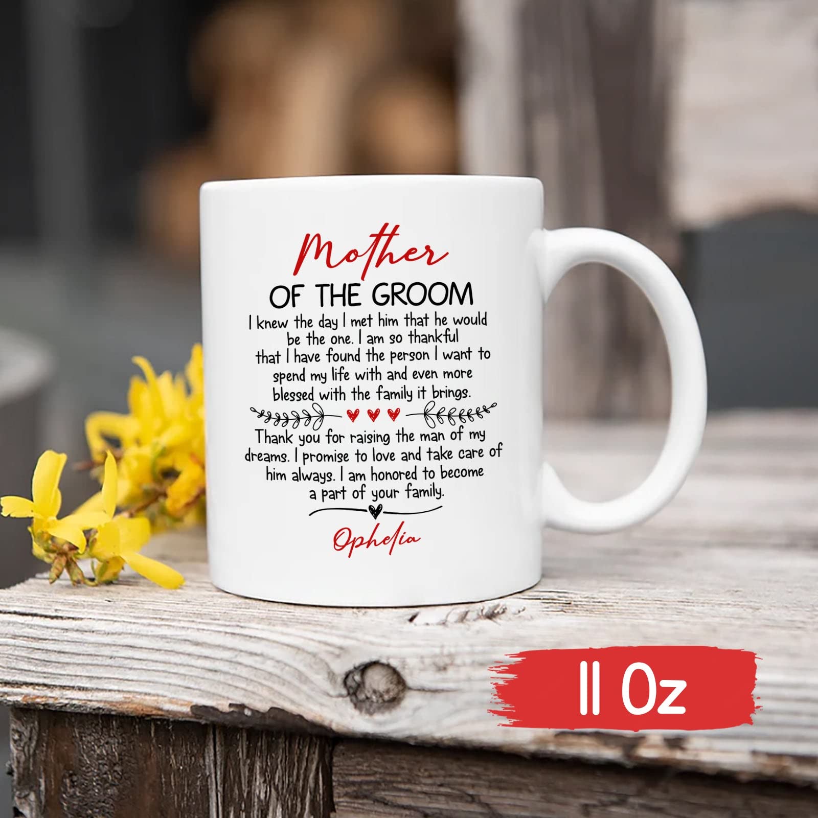 Personalized Mother of the Groom Coffee Mug - Custom 11oz & 15oz Ceramic Cup - Heartwarming Wedding Gift from Bride - Perfect for Tea, Coffee & Special Occasions