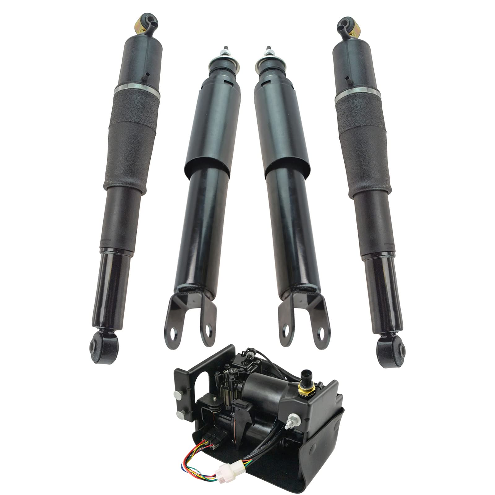 TRQ 5-Piece Front & Rear Air Suspension Shock Compressor Pump Kit for Chevy Tahoe & GMC Yukon - Off-Roading, Towing & Heavy-Duty Performance Upgrade