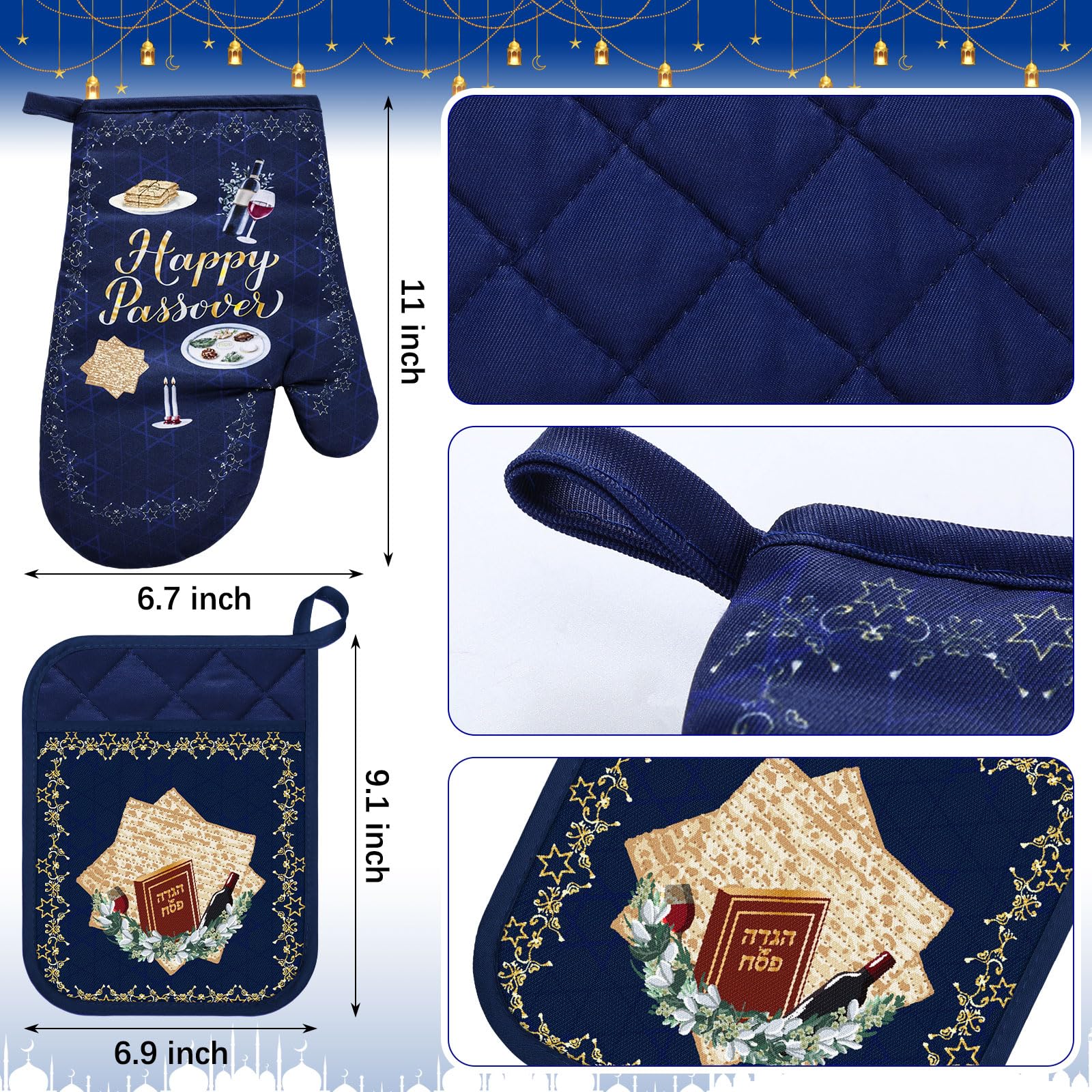 5-Piece Passover Kitchen Set - Apron, Pot Holder, Oven Mitts & Towels - Hostess Gift for Women & Men - Perfect for Passover Cooking, Baking & Holiday Entertaining
