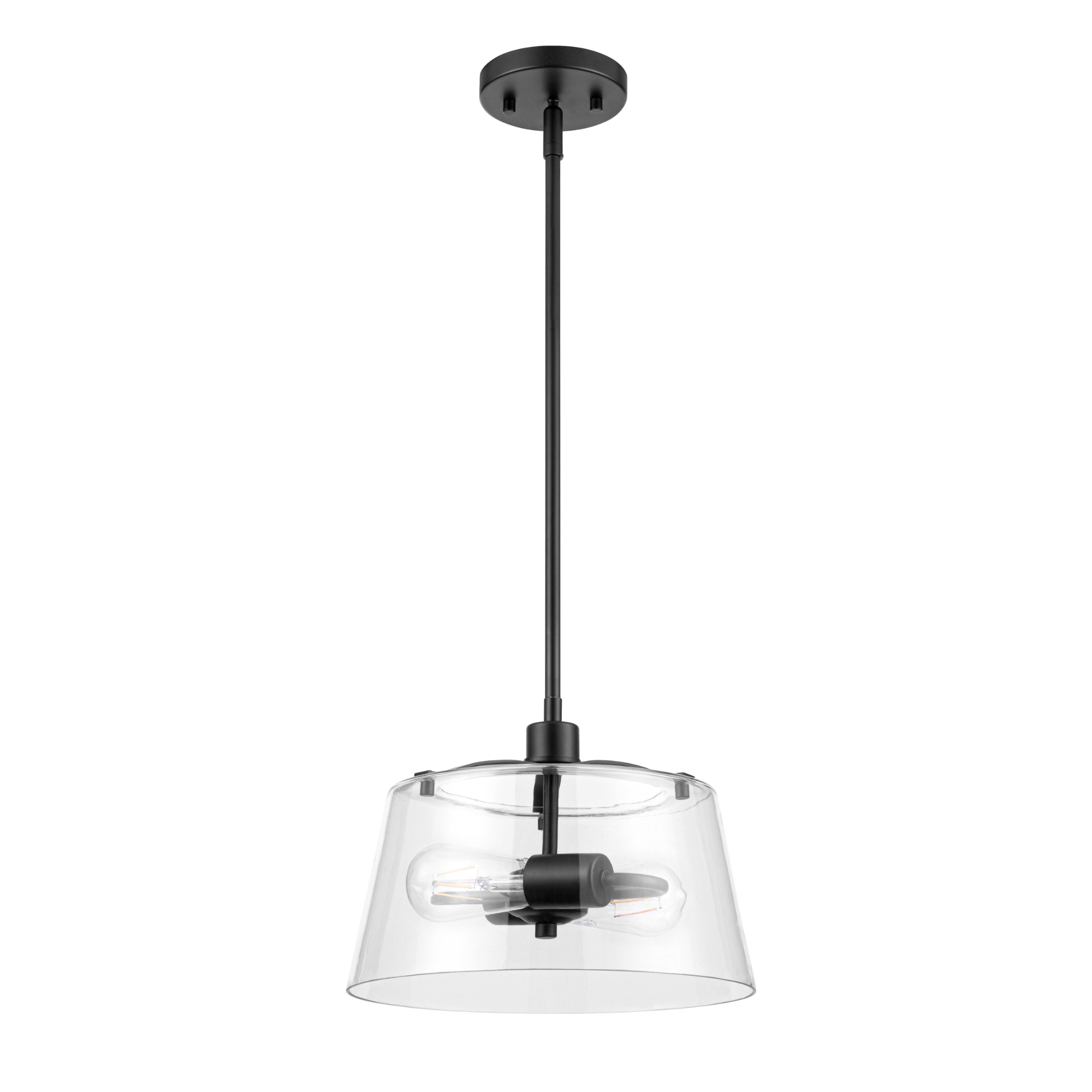 2-Light Fairendale Convertible Pendant/Semi-Flush Mount Ceiling Light Fixture - Matte Black with Clear Glass Shades - Perfect for Dining Room, Kitchen Island or Bedroom Lighting