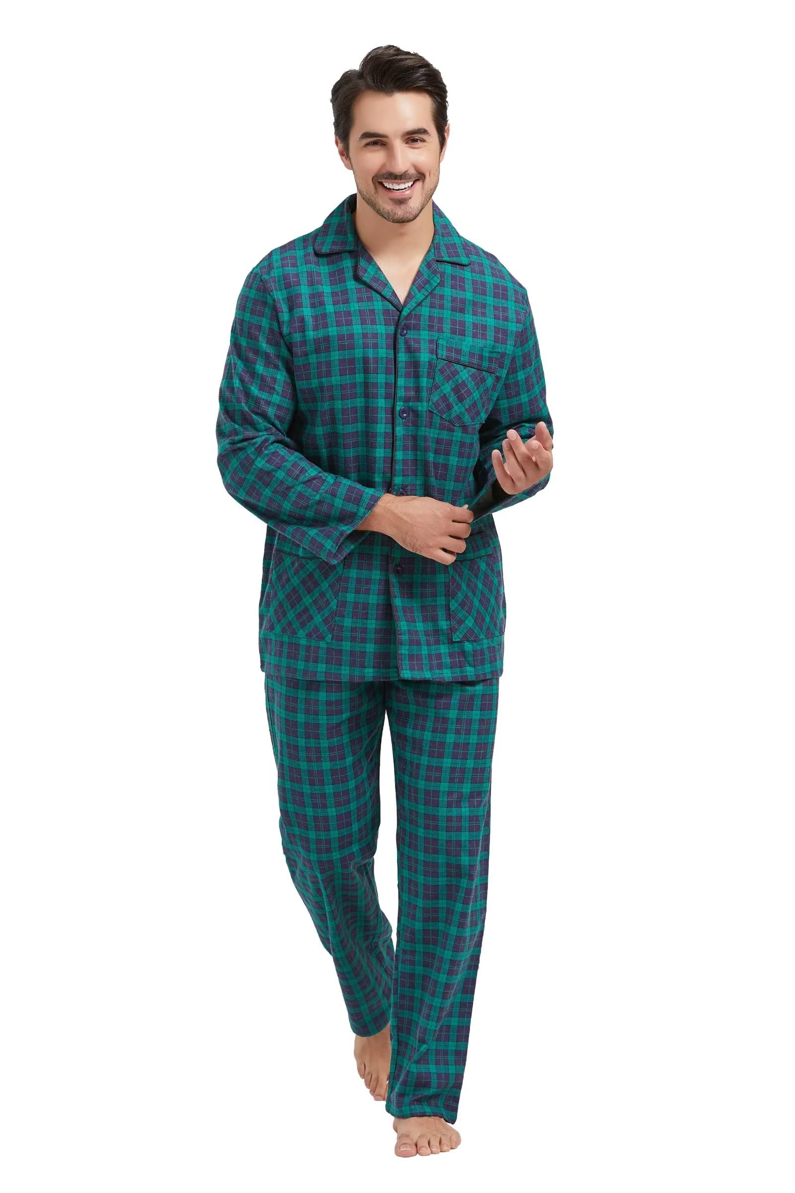 **Men's Flannel Pajama Set - 100% Cotton Soft Sleepwear with Pockets & Drawstring - Cozy Lounge Pajamas for Home, Winter Nights & Relaxation**