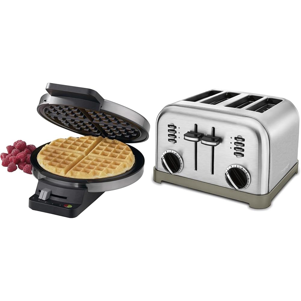 Cuisinart WMR-CAP2 Classic Round Waffle Maker & CPT-180P1 4-Slice Toaster Oven Set - Brushed Stainless Steel - Perfect for Breakfast, Brunch & Family Gatherings