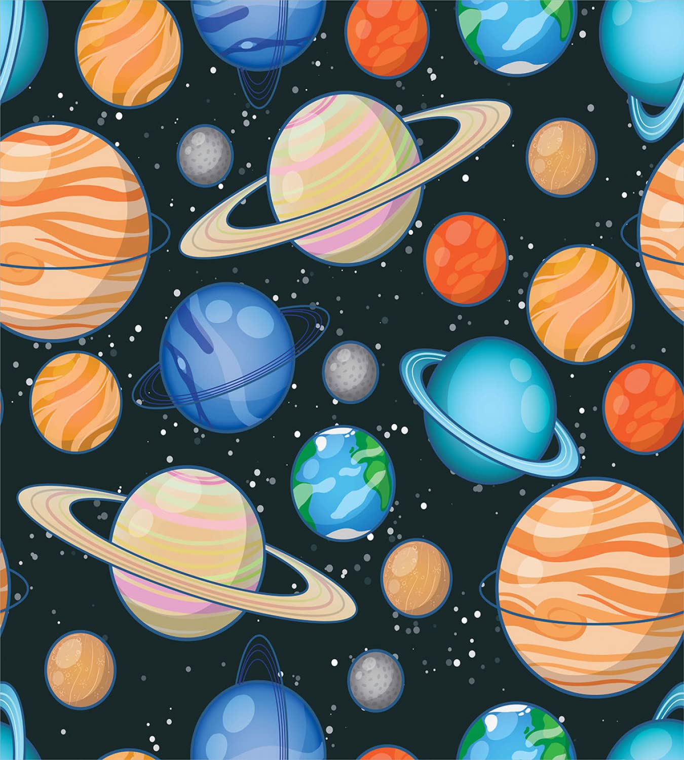 Ambesonne Galaxy Duvet Cover Set - Queen Size 2-Pack with Solar System Planets Print (Mars, Mercury, Uranus, Jupiter, Venus) - Includes 2 Duvet Covers & 4 Pillowcases in Salmon Blue - Perfect for Space Themed Bedrooms, Kids Rooms & Astronomy Lovers