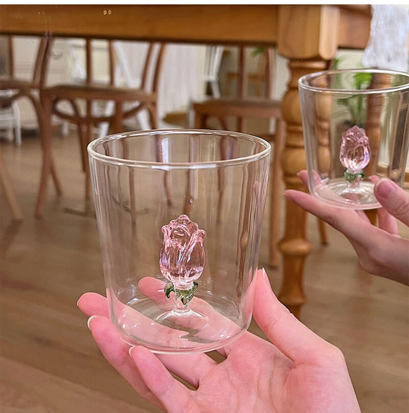 Elegant Rosebud Glass Cup - Premium Drinking Glass for Wine, Juice & Tea - Perfect for Home, Parties & Gifts