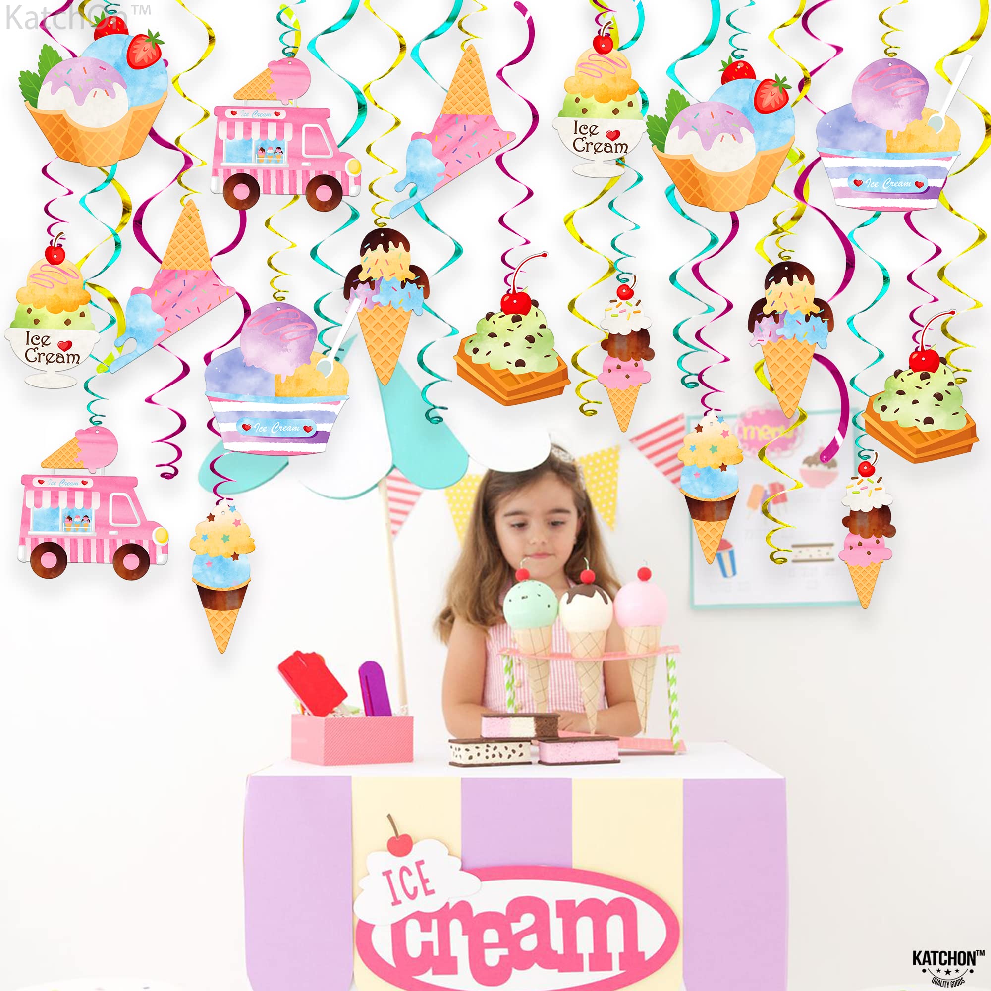 30PCS Ice Cream Hanging Swirls Party Decorations - Ready to Use Hanging Decor for Ice Cream Themed Birthday Parties, Baby Showers & Summer Social Events - Perfect for Dessert Bars & Frozen Treat Celebrations