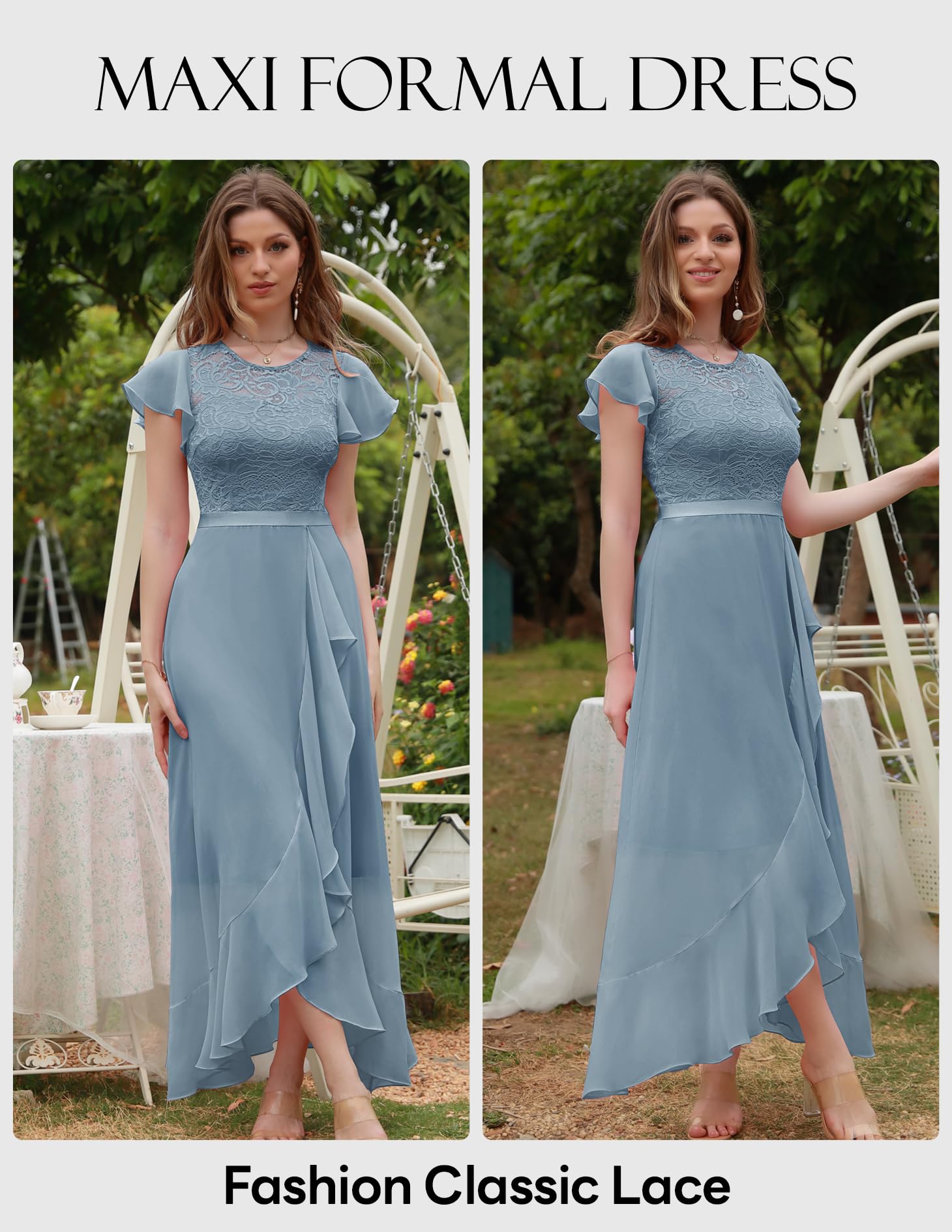 BeryLove Elegant Lace Long Prom Dress for Women - 2024 Wedding Guest Cocktail Dress with High Slit | Perfect for Formal Events, Evening Parties & Special Occasions