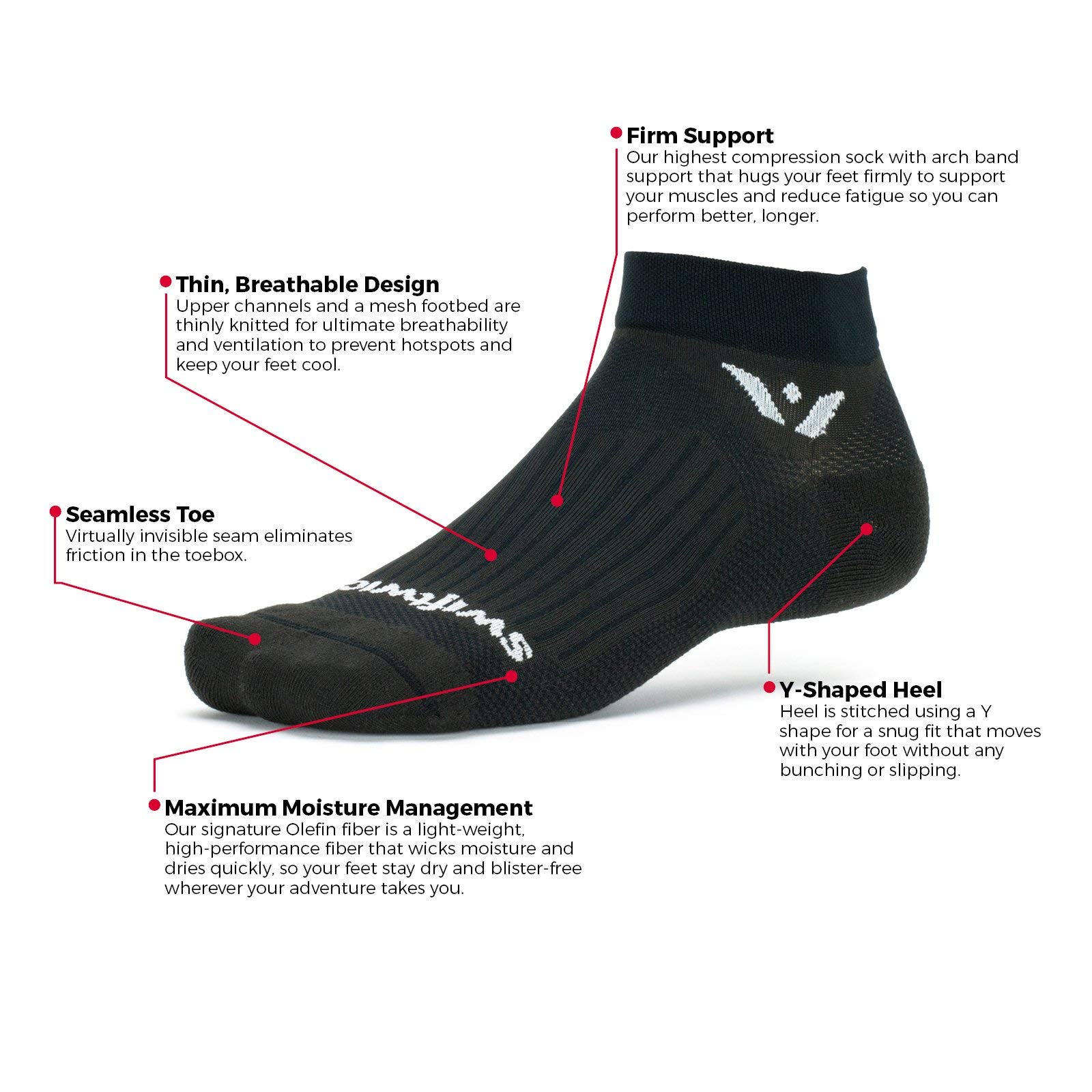 Swiftwick ASPIRE (3 Pairs) Performance Running & Cycling Socks - Breathable Compression Socks for Men & Women - Ideal for Marathon, Gym Workouts and Outdoor Sports
