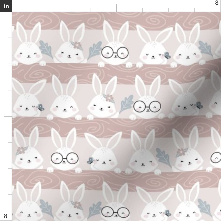 Spring Bunnies Cute Glasses Stripes Blush Printed Satin Fabric by The Yard - Premium Sewing Material for Apparel, Lining, Fashion, Blankets & Home Decor - Perfect for DIY Crafts, Quilting, and Spring-Themed Projects