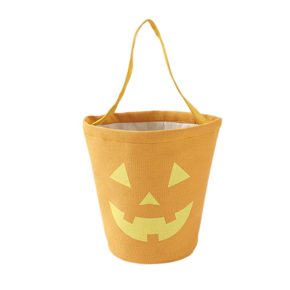DOITOOL Halloween Candy Bucket for Kids - Pumpkin Printed Cotton Trick or Treat Bag with Handle, Cute Halloween Party Favor Storage Tote for Candy Collection, School Events & Holiday Decorations