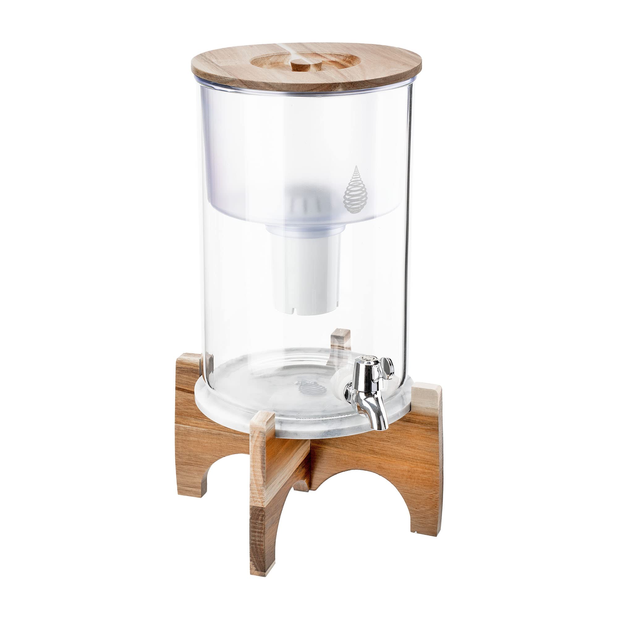 pH Recharge Glass Alkaline Water Filter Dispenser - 8.5L Countertop Water Filtration System for Pure Drinking Water - High pH Alkaline Water Purifier with Acacia/Marble Design - Perfect for Home, Office & Kitchen Use