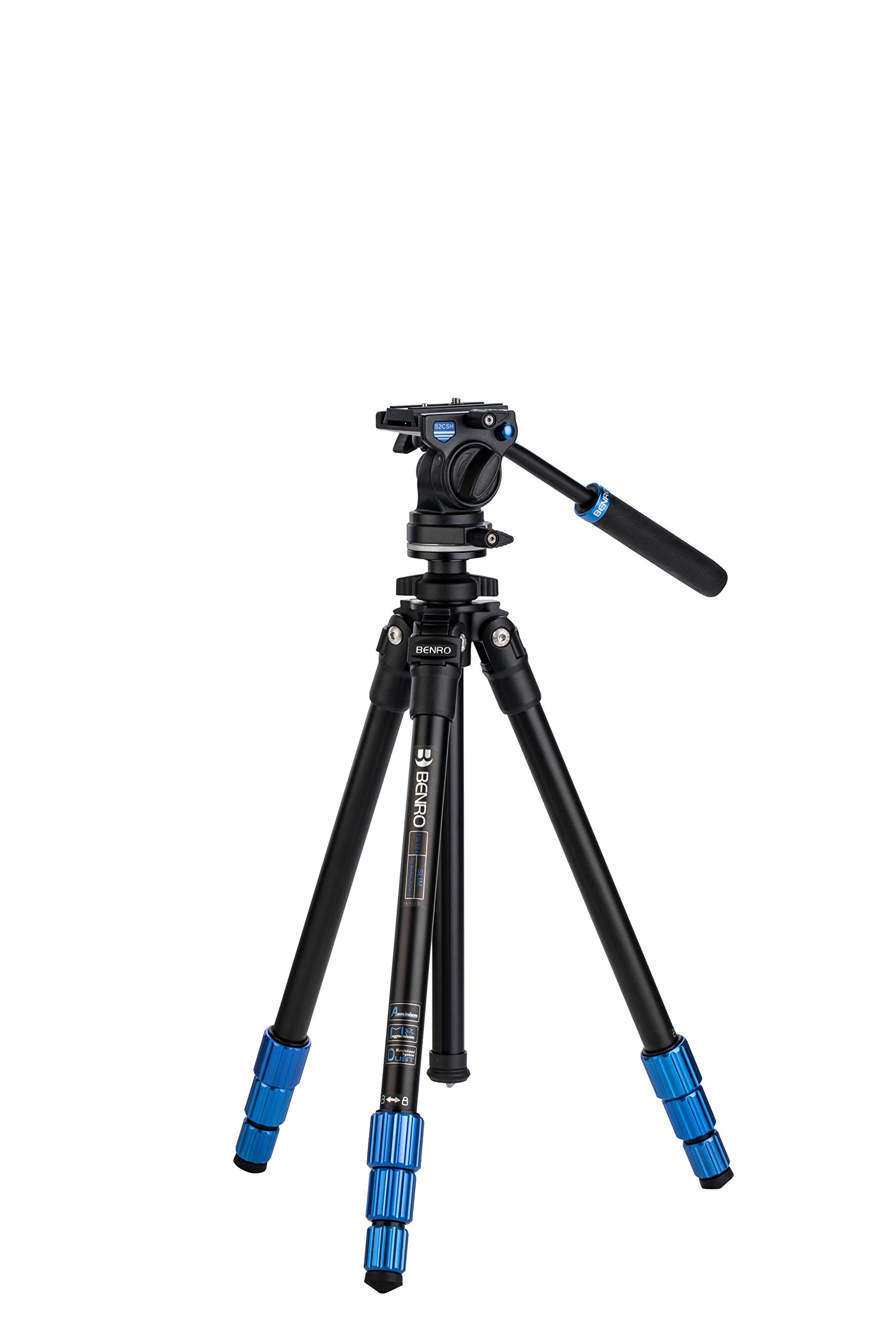 Benro Slim Series Aluminum Video Tripod Kit with S2C Short Handle Head - Professional Lightweight Tripod for DSLR Cameras, Vlogging, and Outdoor Photography