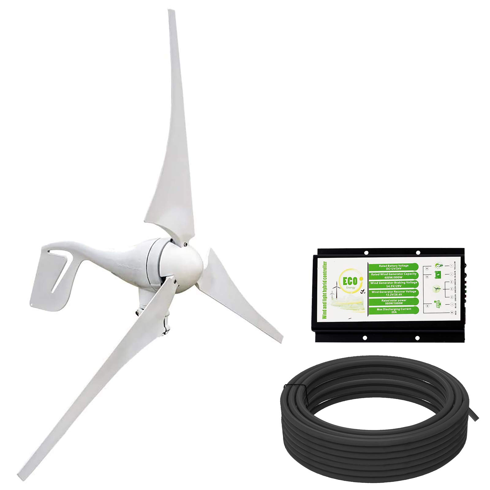 ECO-WORTHY 400W Wind Turbine Generator Kit with 20A PWM Solar/Wind Hybrid Controller - Off-Grid Power for Home, Monitoring, Streetlight, Boat & Renewable Energy Systems | Perfect for Remote Cabins, RV Living & Emergency Backup Power