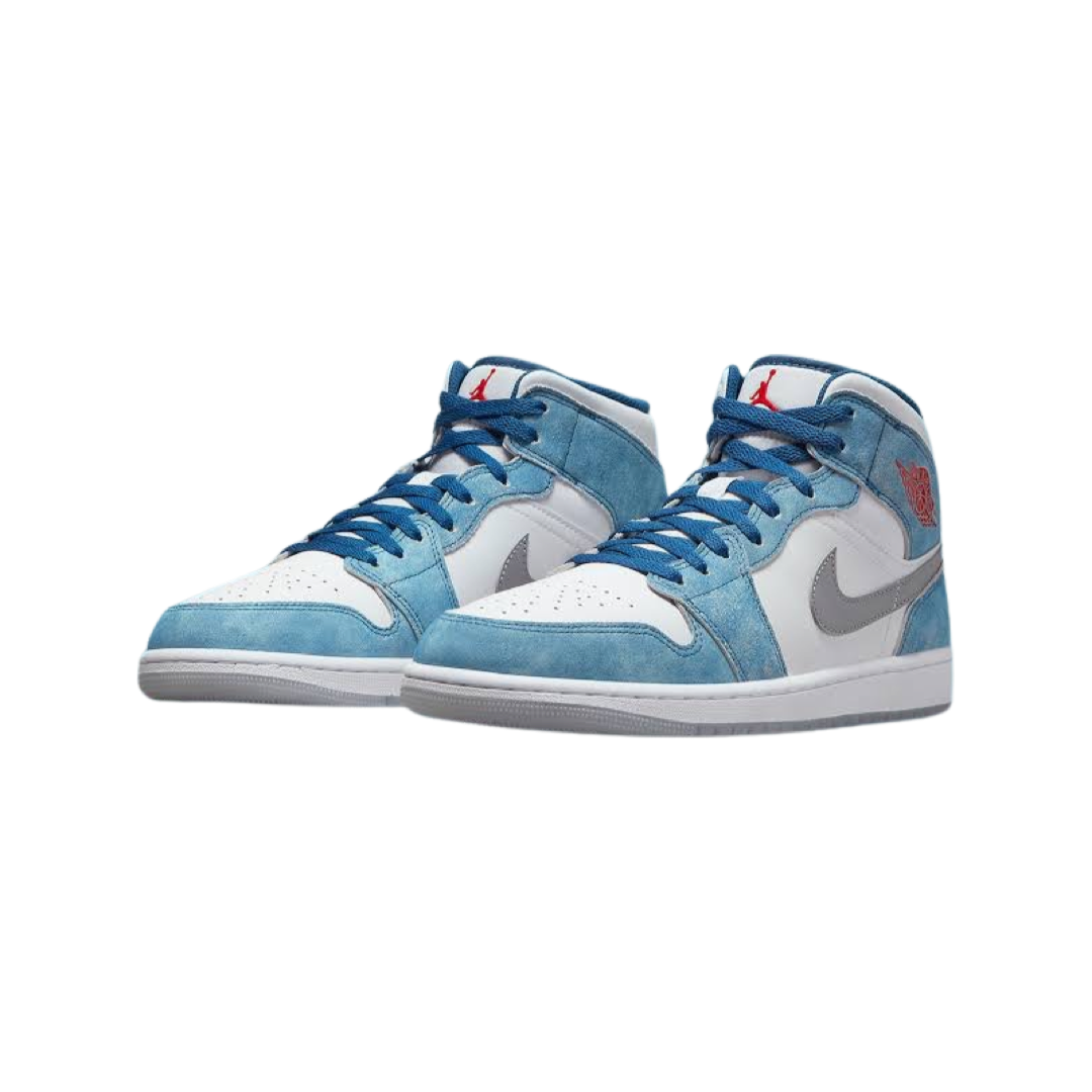 Air Jordan 1 Mid Sneakers - French Blue & Fire Red Colorway - Men's Basketball Shoes for Casual Wear & Street Style