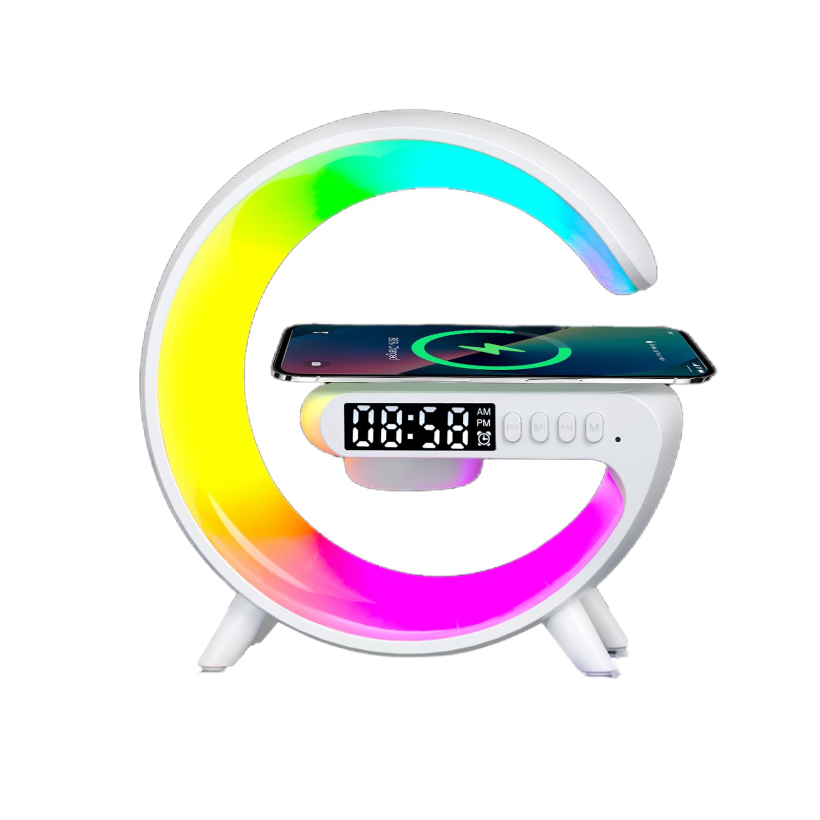 Wireless Charging LED Night Light with Bluetooth Speaker & Alarm Clock - Multifunctional Atmosphere Lamp for Bedroom, Dorm, Office Desk - Perfect Gift for Kids & Adults (Home Decor, Study Lamp, Mood Lighting)