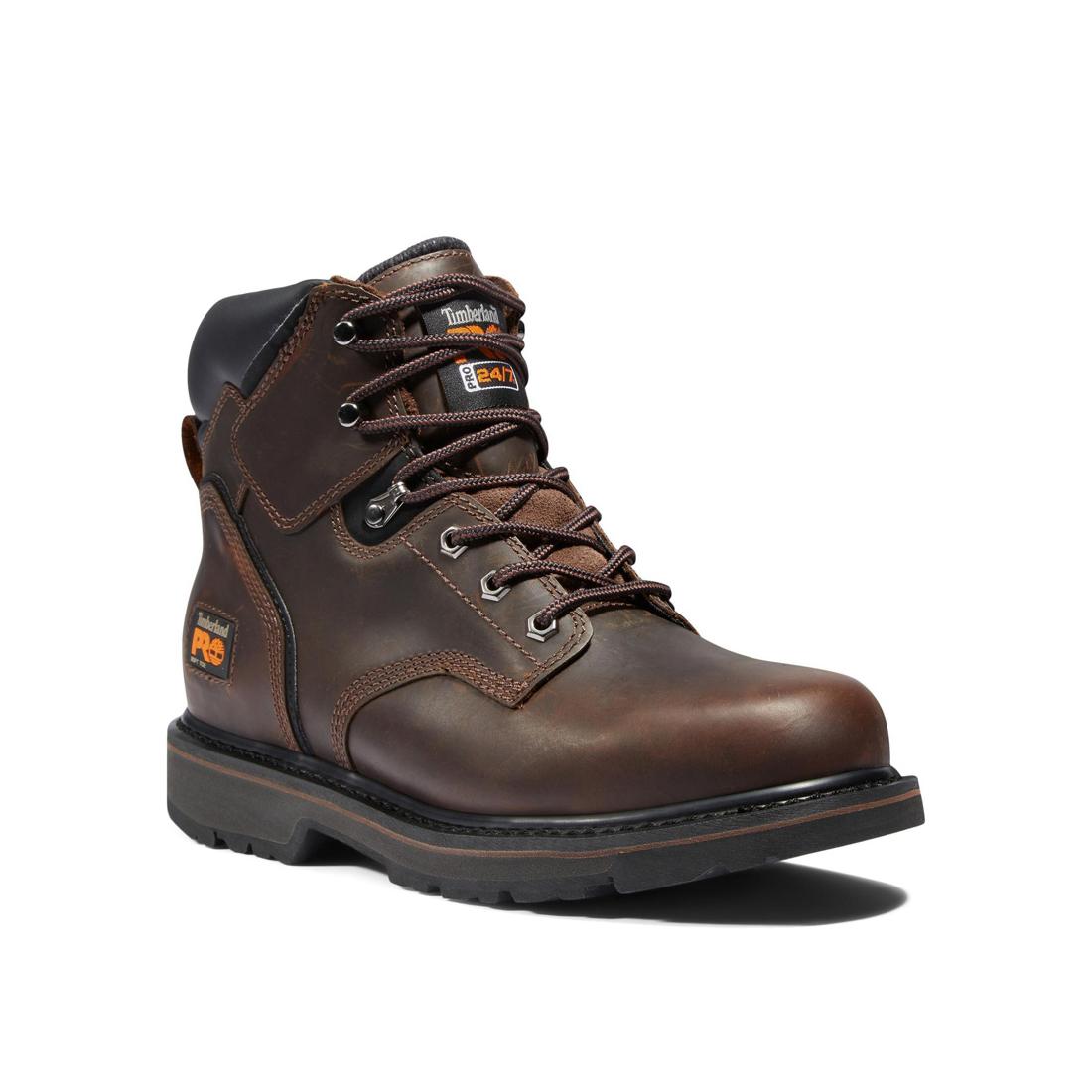 Pit Boss 6 Inch Soft Toe Work Boots for Men - Comfortable Brown Leather Safety Shoes for Construction, Hiking & Outdoor Work