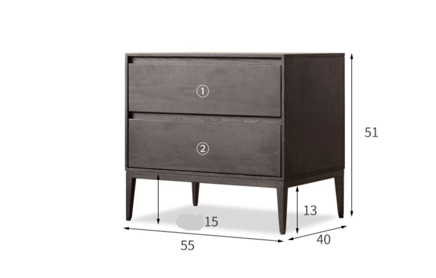 Solid Oak Wood Nightstand in Smoke Finish - Modern Bedside Table for Bedroom, Living Room, or Office