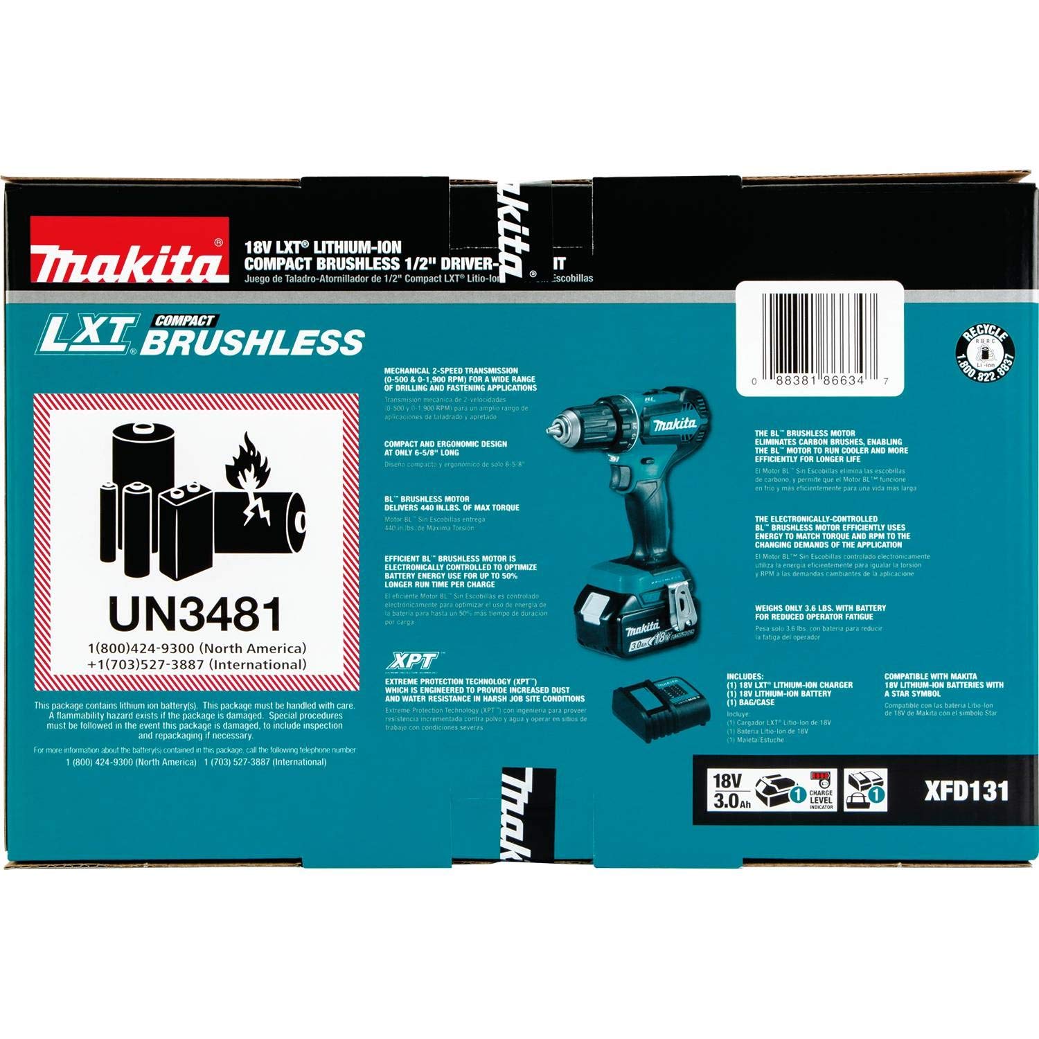 Makita XFD131 18V LXT® Brushless Cordless Drill Driver Kit with 1/2