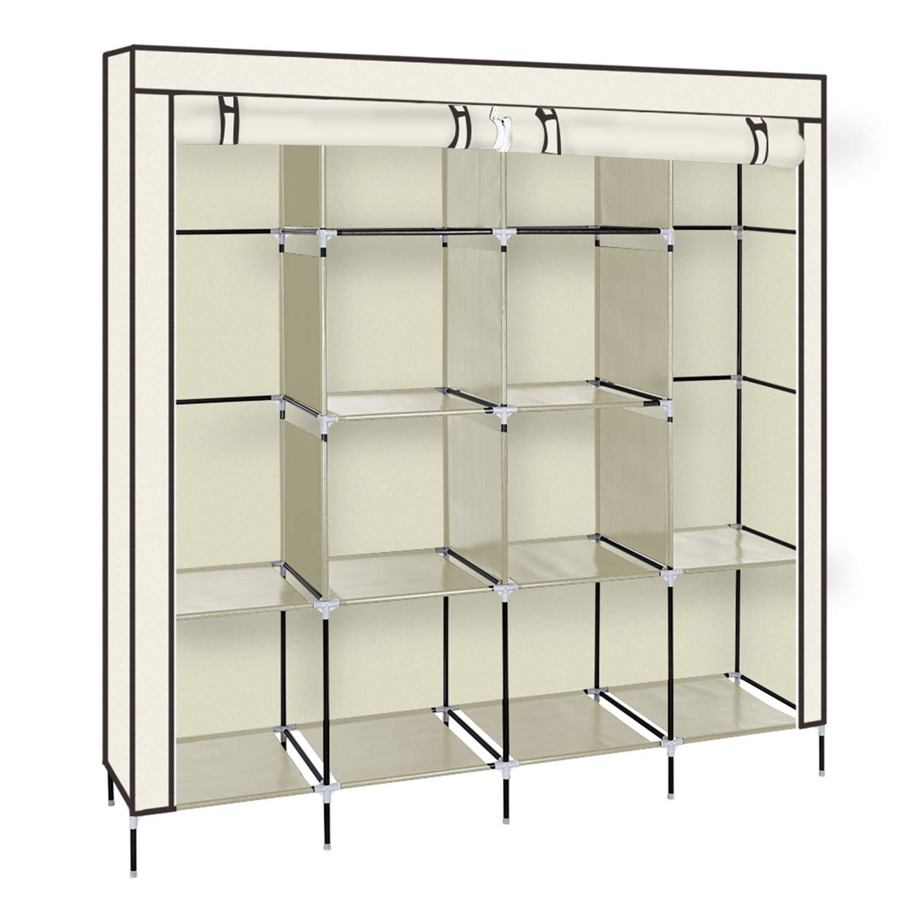 67 Inch Portable Wardrobe Closet with 12 Shelves & 4 Side Pockets - Beige Clothes Storage Organizer with Protective Cover | Perfect for Bedroom, Closet, Dorm Room & Small Space Organization