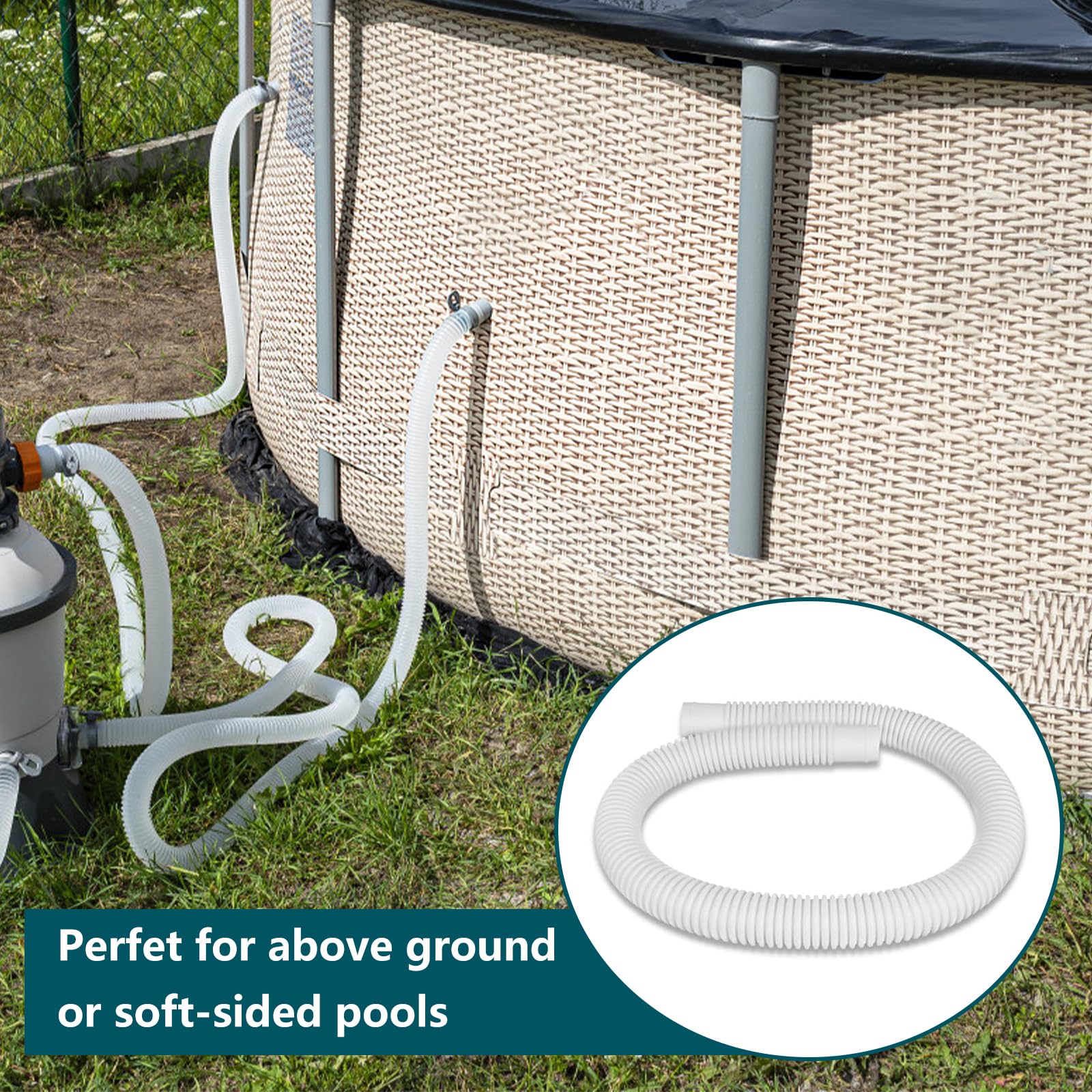 Ximoon 1-1/4 Inch x 3 Foot White Above Ground Pool Flex Hose - Skimmer, Suction & Filter Connection for Inground & Above Ground Pools - Perfect for Pool Maintenance & Water Circulation