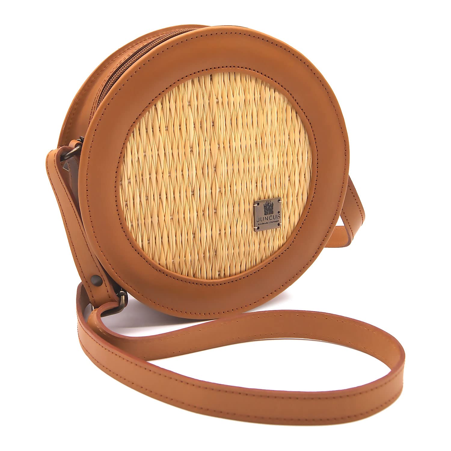 Handmade Wicker Round Straw Crossbody Bag for Women - Bohemian Beach Purse - Perfect for Summer Outings, Picnics & Farmers Market Shopping - Made in Portugal