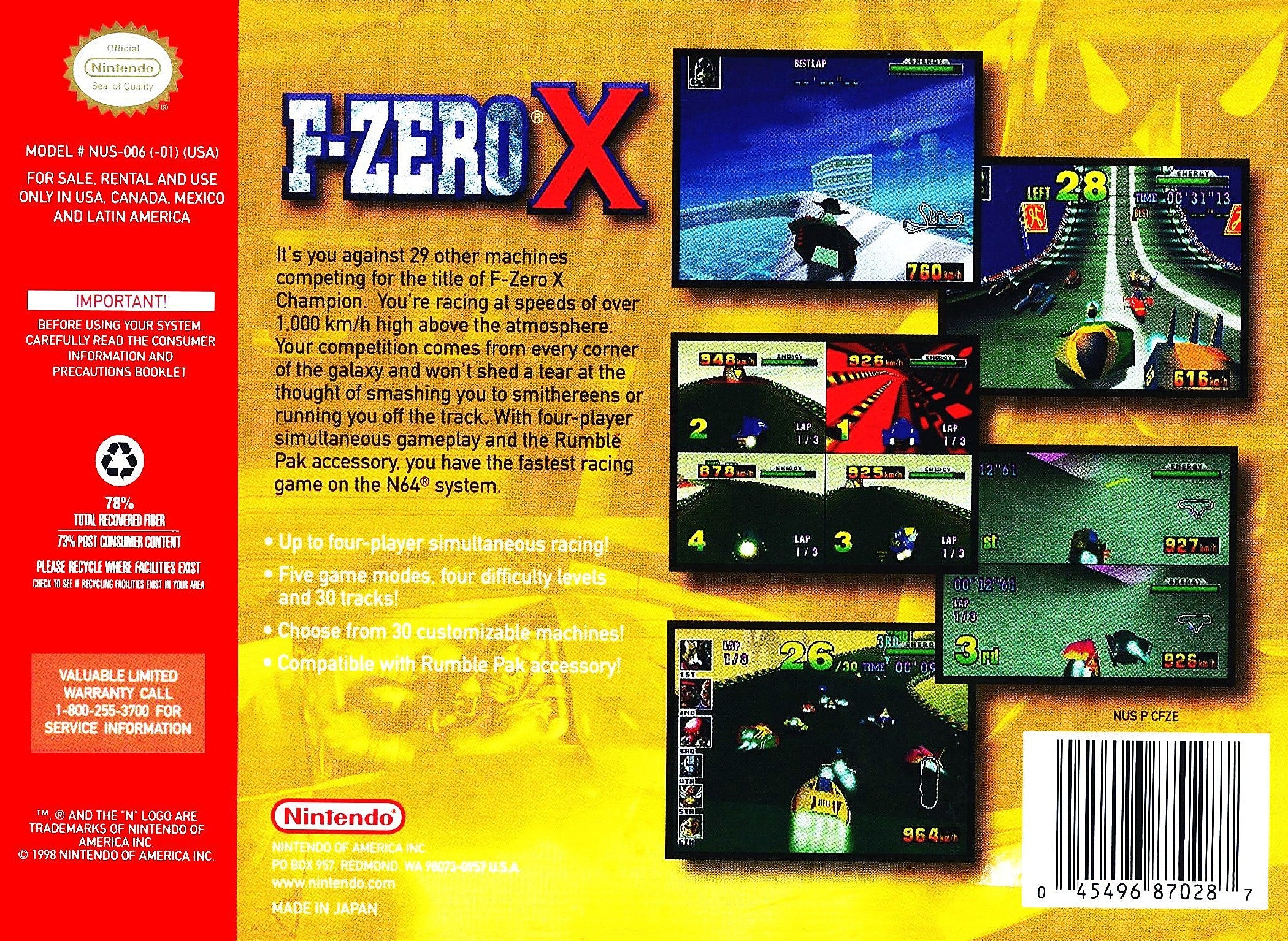 Used F-Zero X N64 Video Game - Classic Racing Game for Nintendo 64 - Perfect for Retro Gaming Enthusiasts & Collectors