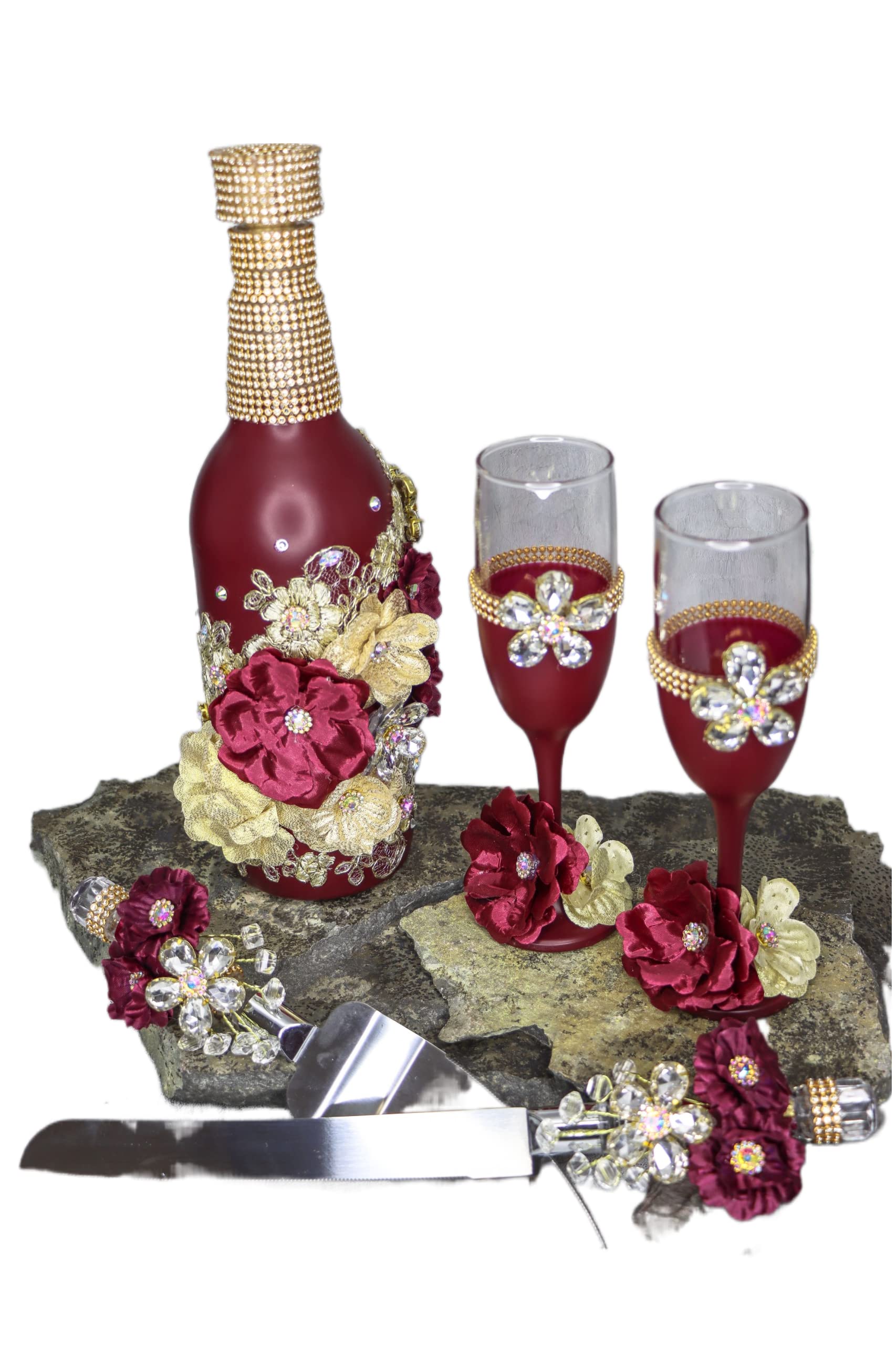 Elegant Champagne Glasses Set for Quinceañera & Sweet 16 - Red & Gold Toasting Flutes for Birthday Celebrations, Wedding Anniversaries, and Special Occasions