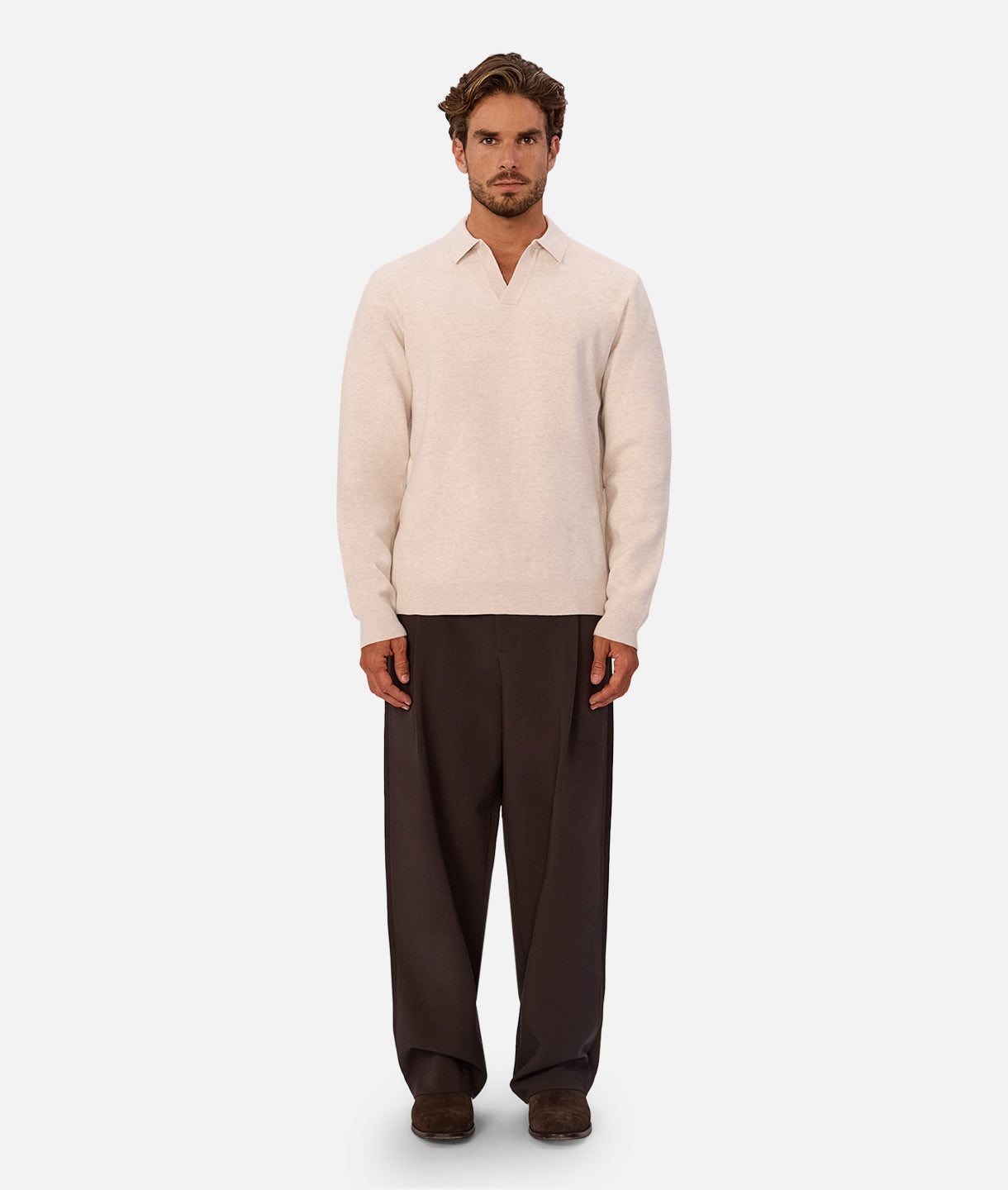 Wynslow Men's Polo Knit Shirt - Breathable Cotton Blend, Ecru Marle Color - Perfect for Casual Wear, Golf, and Office Outfits