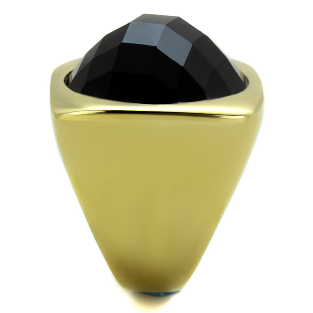 Stylish Round Black Stone IP Gold Cocktail Ring for Women - Elegant Evening Party Jewelry Gift