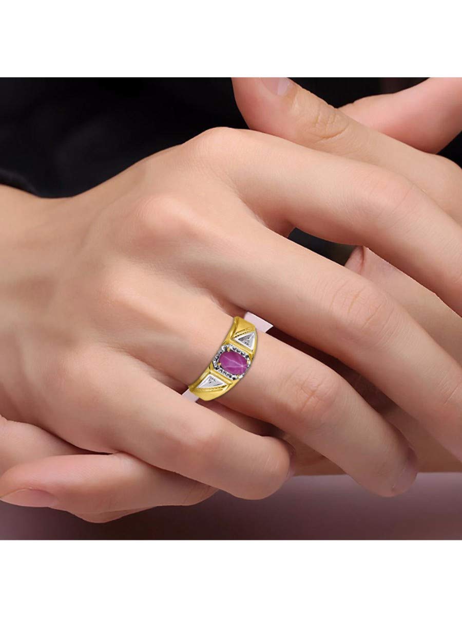Rylos Men's Classic 7X5MM Oval Gemstone & Diamond Ring - Yellow Gold Plated Silver Birthstone Ring for Men (Sizes 8-13) | Unique Mens Jewelry Gift for Anniversary, Wedding & Special Occasions
