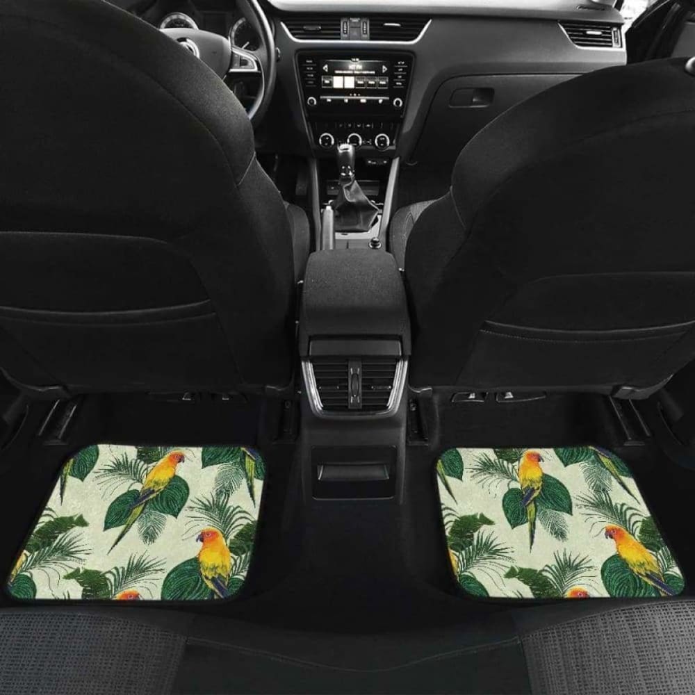 Premium Parrot Palm Leaves Design Car Mats - Non-Slip Front & Back Floor Mats for Cars, SUVs, Trucks - Tropical Themed Auto Accessories for Beach Trips & Summer Road Travel