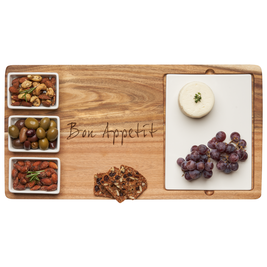 Acacia Wood Serving Tray Set - 18 x 9.5 Inches - Perfect for Entertaining, Dining & Kitchen Organization | Bon Appetit Gift Idea