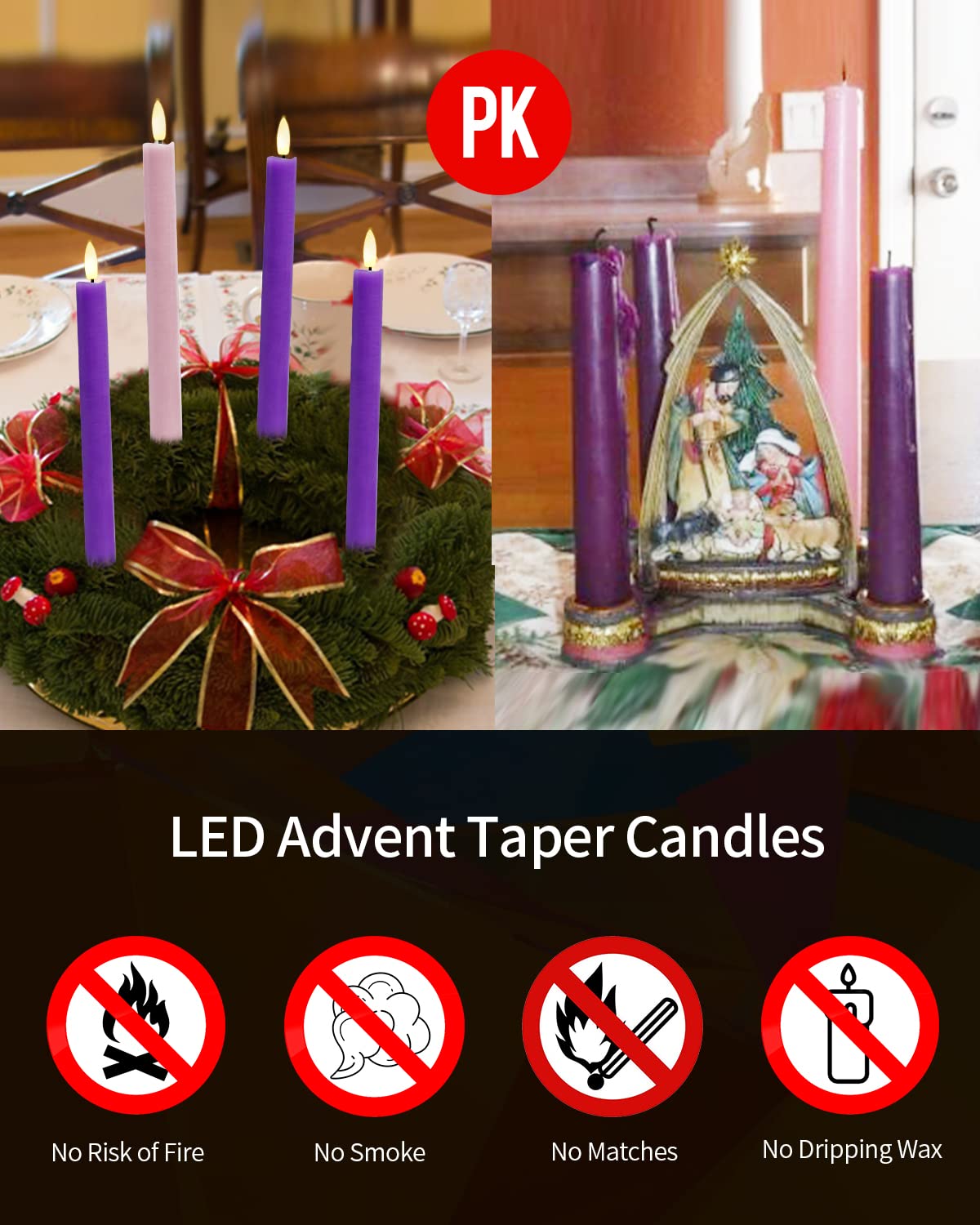 SHYMERY Flameless LED Taper Candles - Battery Operated Electric Candles with Remote Timer, Set of 4 (Purple & Pink) - Real Wax Flickering Flameless Candles for Christmas Decorations, Thanksgiving Centerpieces, Wreath Decor, Wedding & Home Decor