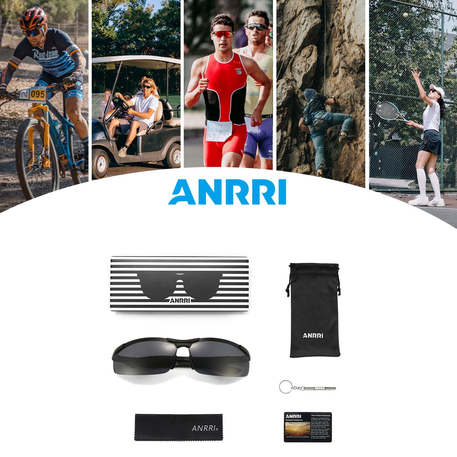 ANRRI Polarized Sports Sunglasses for Men - UV Protection, Lightweight Metal Frame for Golf, Fishing, Driving & Outdoor Activities | Perfect for Summer Sports and Adventure Travel