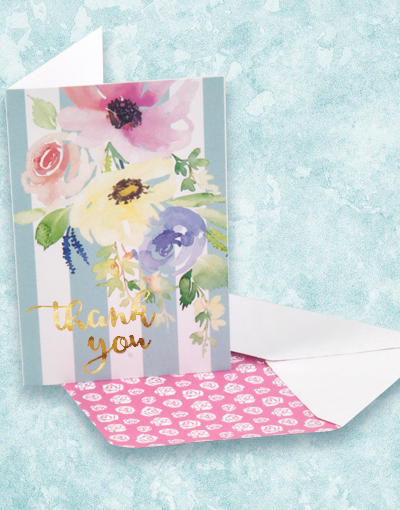 Floral Stripe Thank You Cards - Elegant Greeting Cards for Appreciation Gifts, Wedding Favors, and Special Occasions