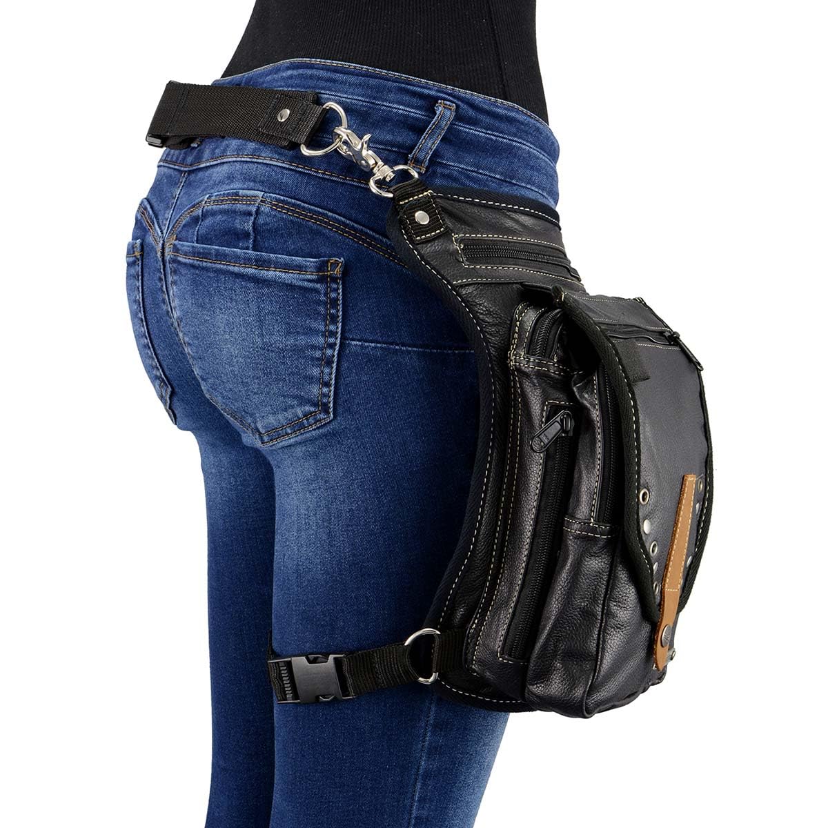 Milwaukee Leather MP8899 Conceal Carry Thigh Holster Bag - Black Leather Waist Belt for Pistol & Accessories - Perfect for Hiking, Travel & Outdoor Activities