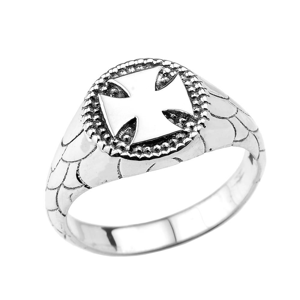 Men's Fine Jewelry Sterling Silver Iron Cross Unisex Ring - Gothic Punk Style Wedding Band for Men & Women - Perfect for Everyday Wear, Gift Giving & Alternative Fashion