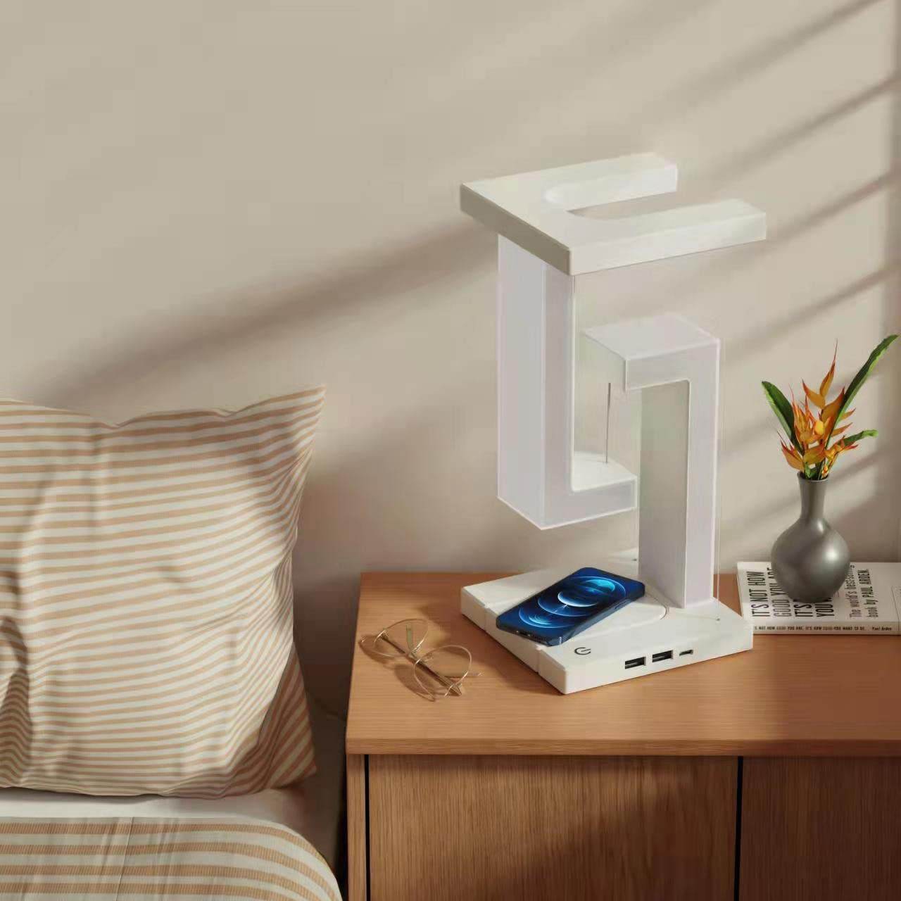 Cute Wireless Charging Table Lamp - Nightstand LED Light with Qi Fast Charging for iPhone, Samsung, AirPods - Perfect for Bedroom, Office, Nursery Decor