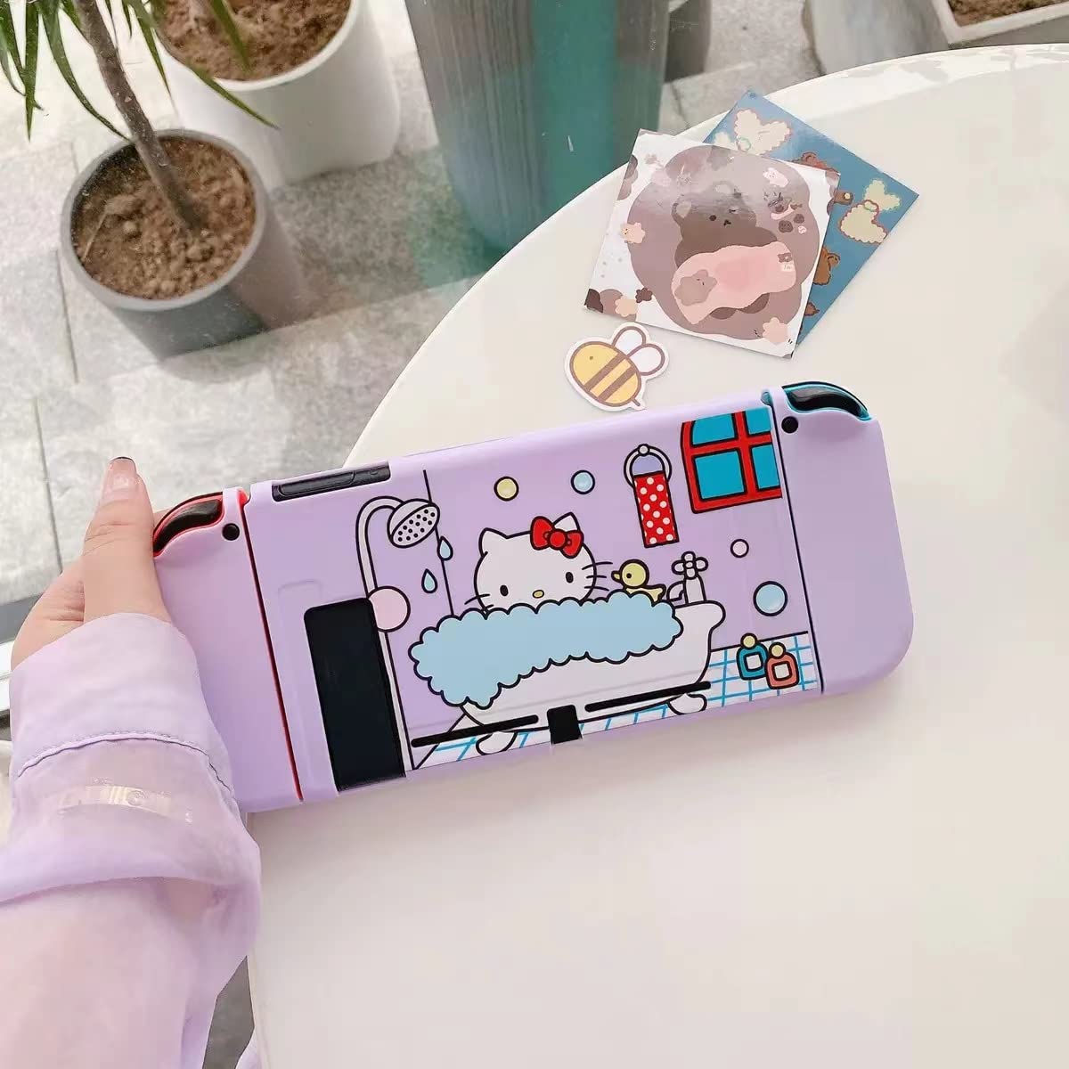 Cute Hello Kitty Nintendo Switch Case - Dockable Soft TPU Cover with Ergonomic Grip for Joycon Controllers | Sparkle Skin Set | Perfect for Gaming, Travel & Collectors