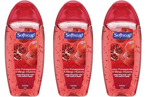Softsoap Juicy Pomegranate & Mango Infusions Body Wash - 2oz Travel Size (Pack of 3) | Moisturizing Shower Gel for Dry Skin | Perfect for Gym, Travel & On-the-Go Use