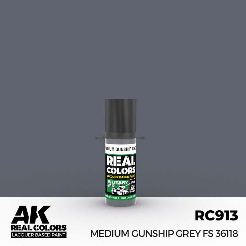 AK Interactive Real Colors Medium Gunship Grey FS 36118 - Acrylic Paint for Scale Models, Military Miniatures & Aircraft - Perfect for Airbrushing and Detail Work
