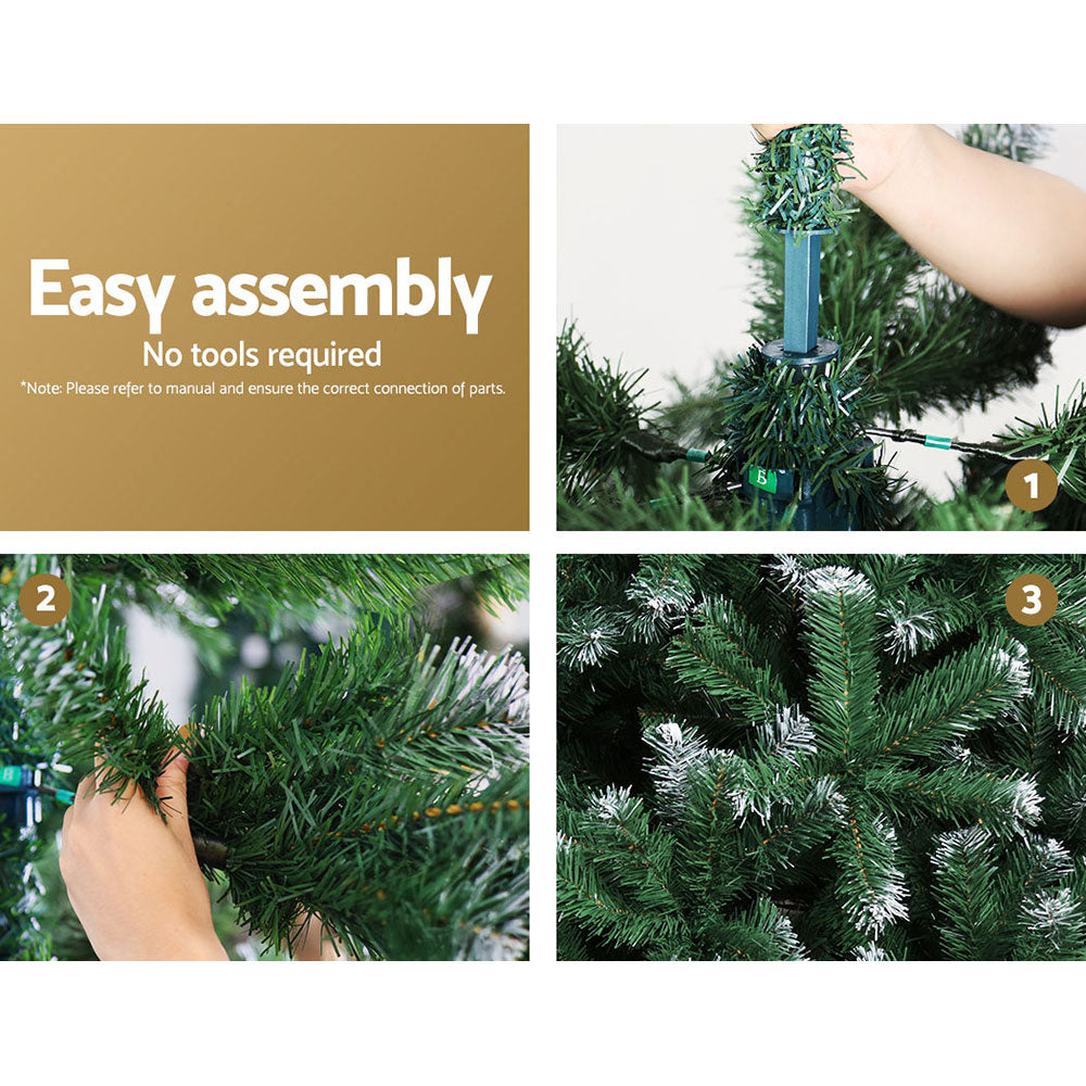 2.4M Snowy Green Christmas Tree with 1400 Tips - Premium Xmas Decorations for Home, Office & Holiday Parties