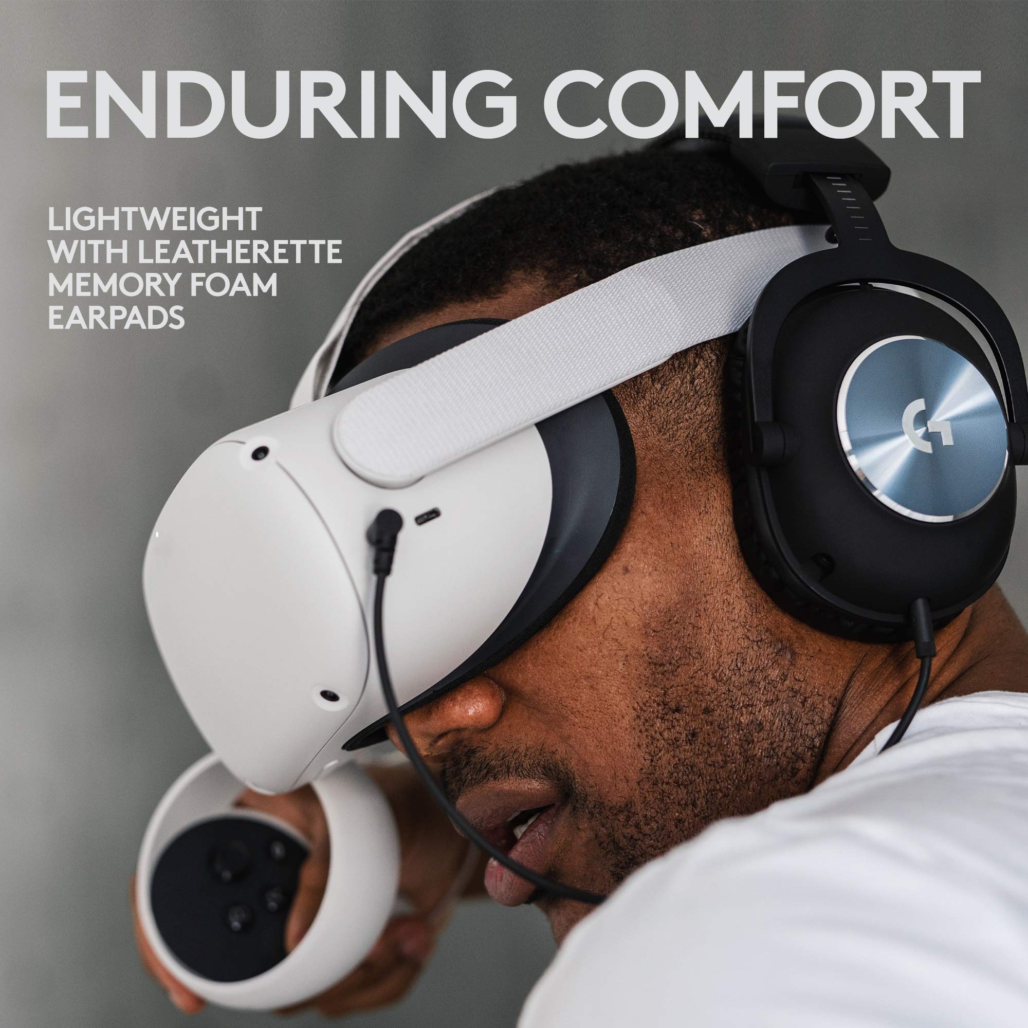 Logitech G PRO Gaming Headset for Oculus Quest 2 - Oculus Ready Wired Headphones with PRO-G Audio Drivers | Custom-Length Cable | Steel & Aluminum Build | Low-Latency 3.5mm AUX | Perfect for VR Gaming, PC Gaming & Esports Tournaments