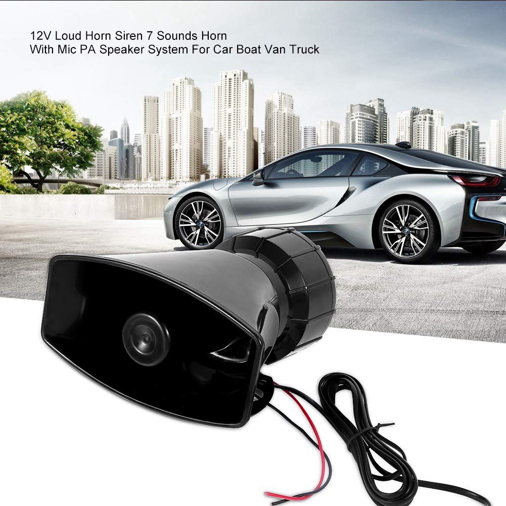 12V 100W 7-Tone Emergency Car Siren Speaker with Mic & PA System - 120dB Loud Vehicle Horn for Police, Ambulance, Security Trucks, Boats & Vans - Ideal for Emergency Alerts, Traffic Control & Public Safety